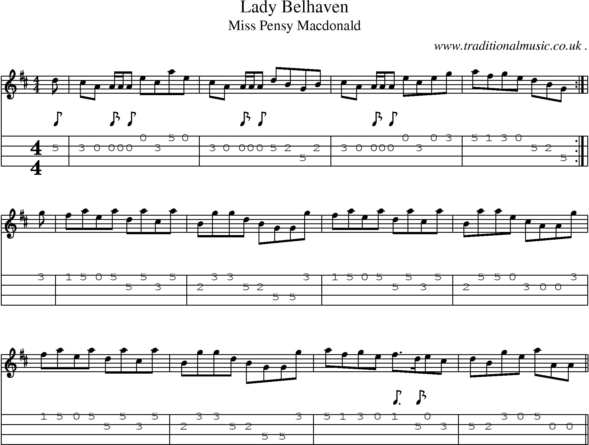 Sheet-Music and Mandolin Tabs for Lady Belhaven