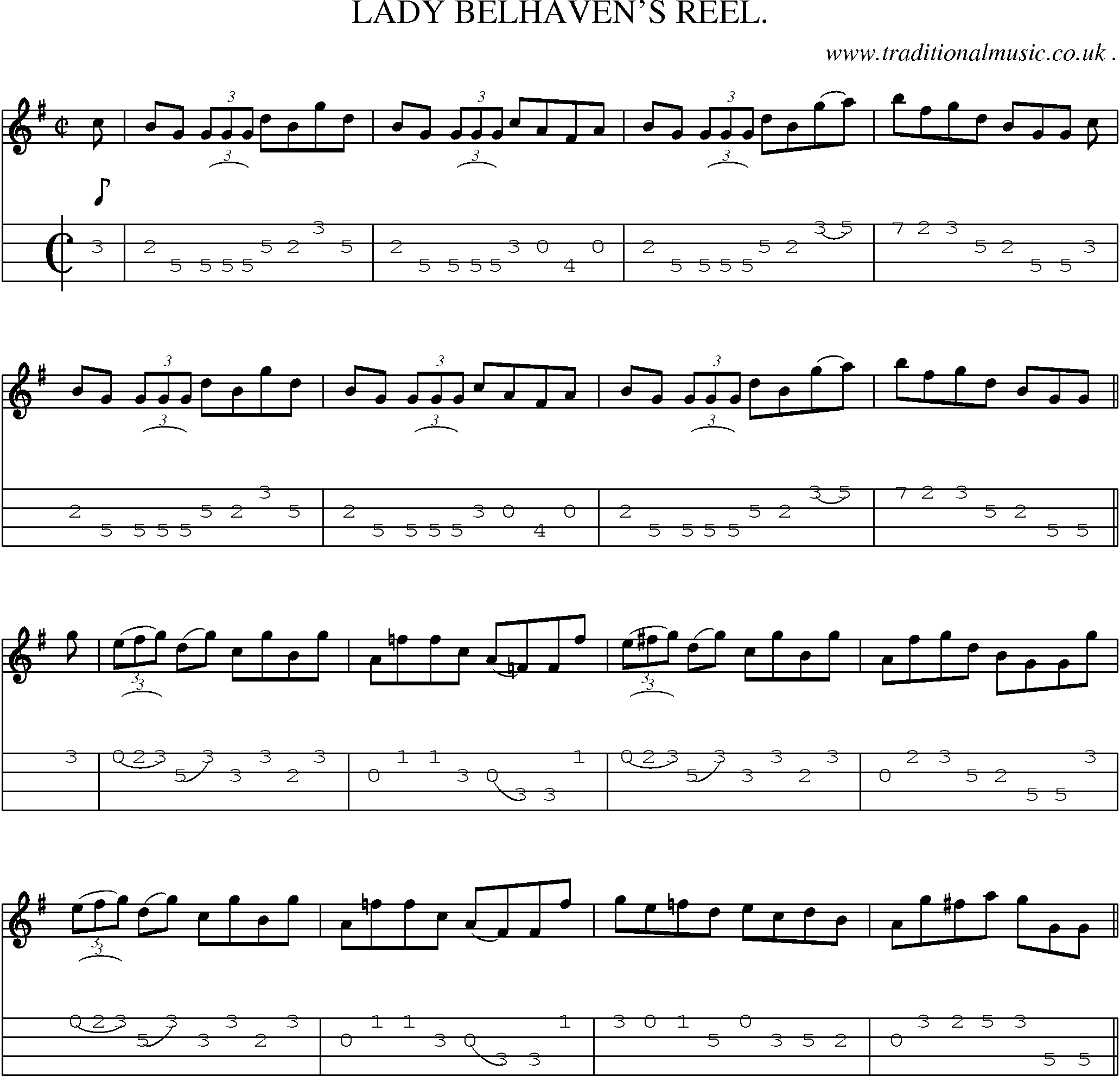 Sheet-Music and Mandolin Tabs for Lady Belhavens Reel