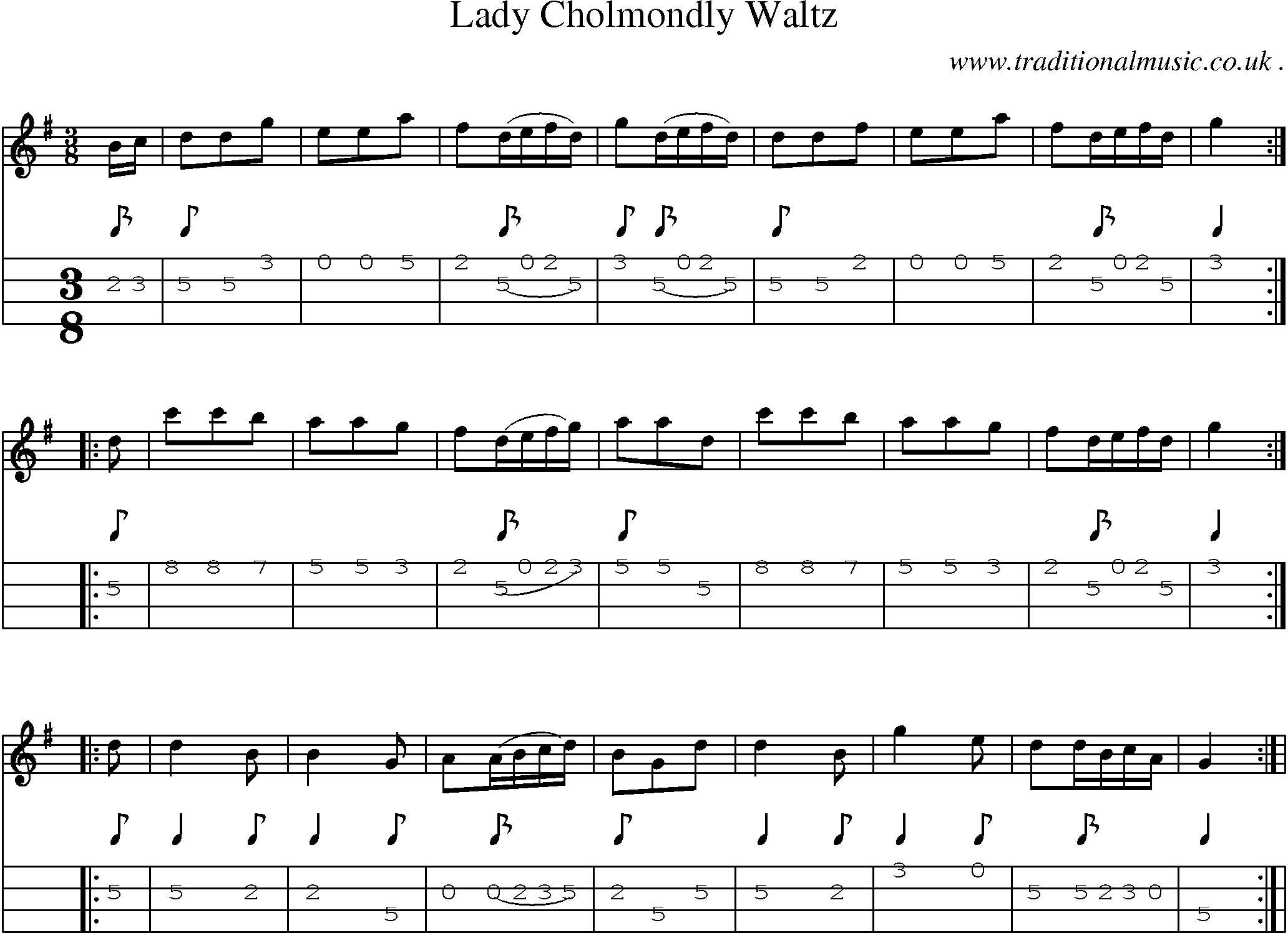 Sheet-Music and Mandolin Tabs for Lady Cholmondly Waltz