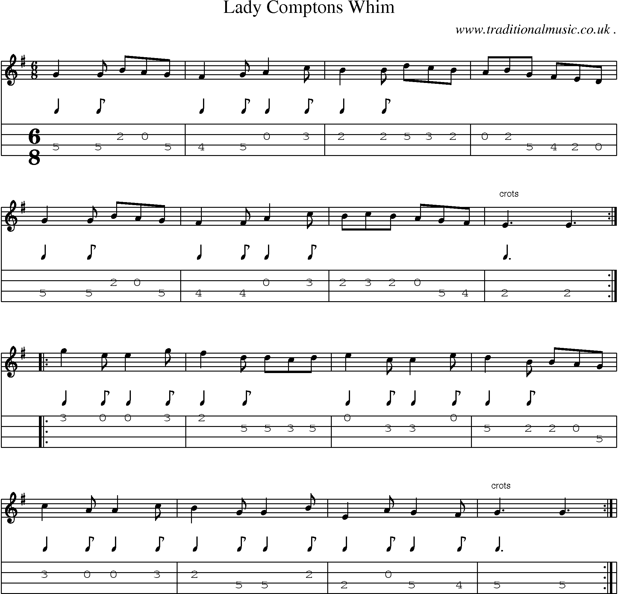 Sheet-Music and Mandolin Tabs for Lady Comptons Whim