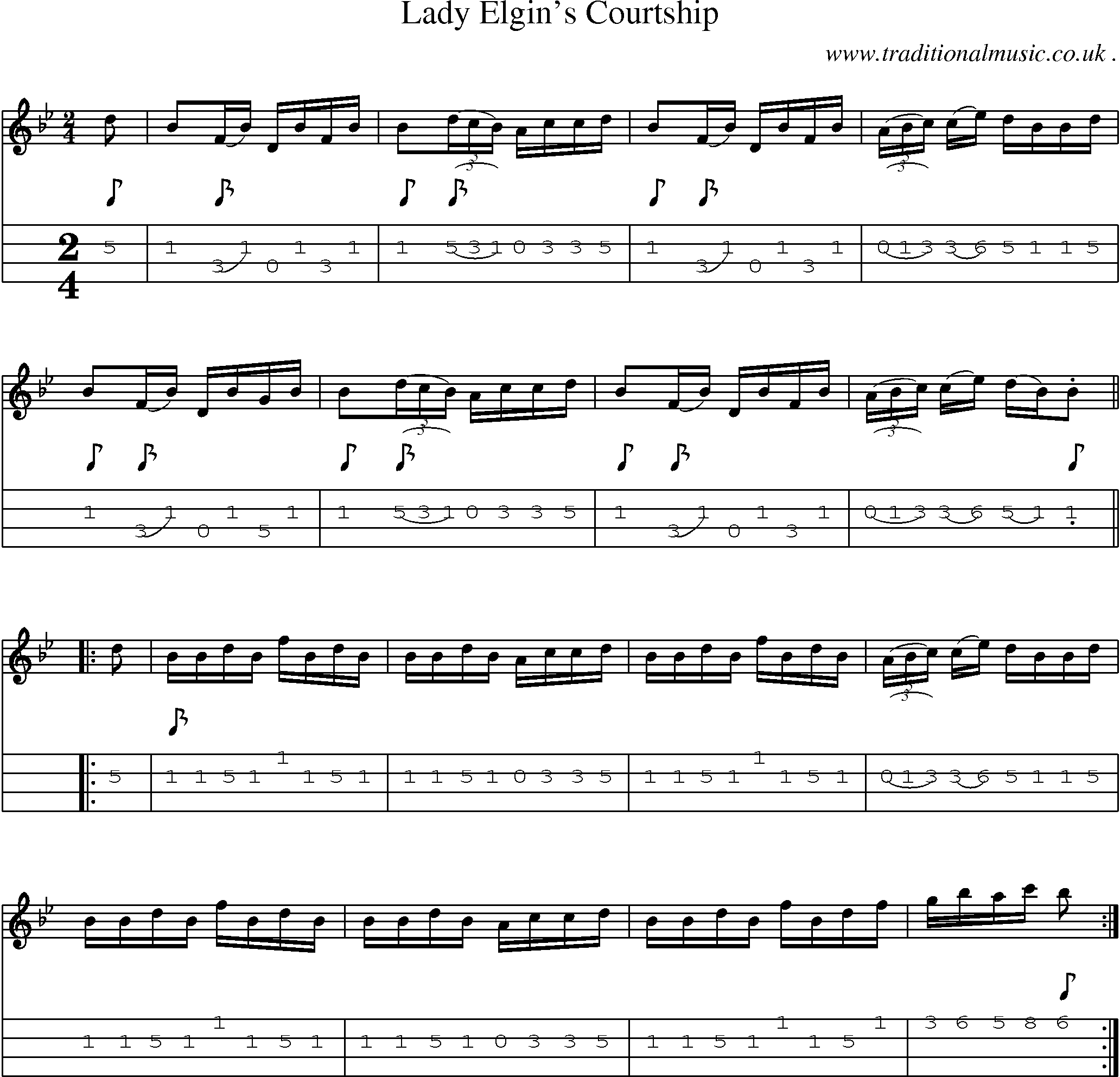 Sheet-Music and Mandolin Tabs for Lady Elgins Courtship