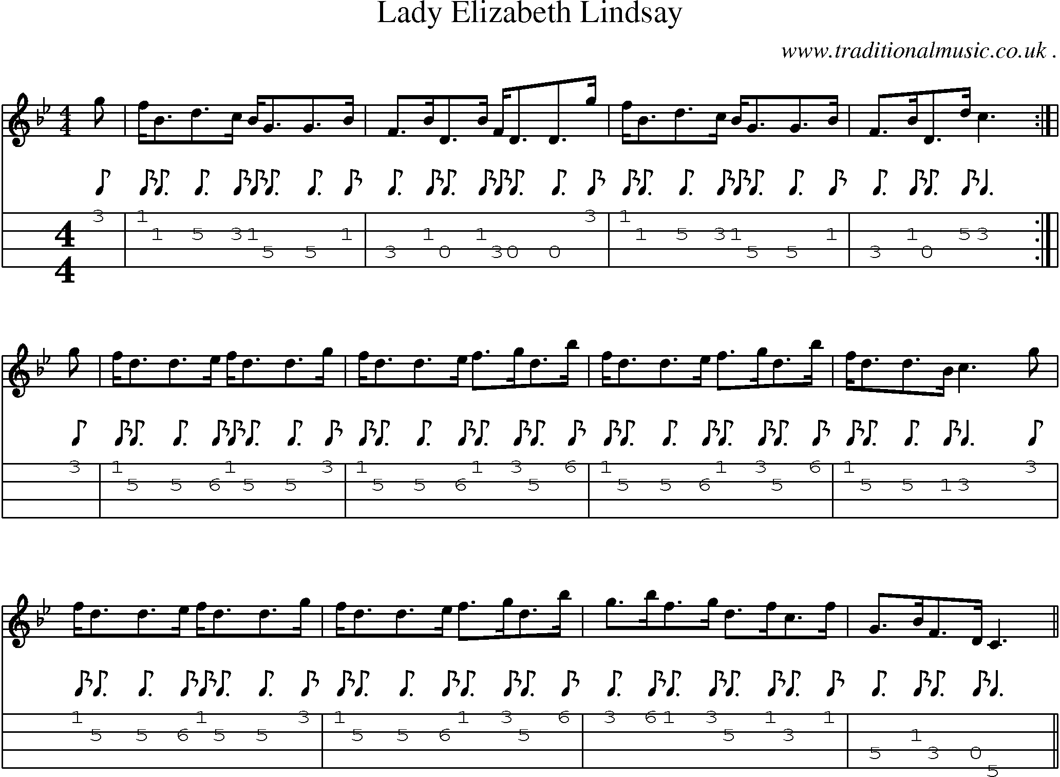 Sheet-Music and Mandolin Tabs for Lady Elizabeth Lindsay