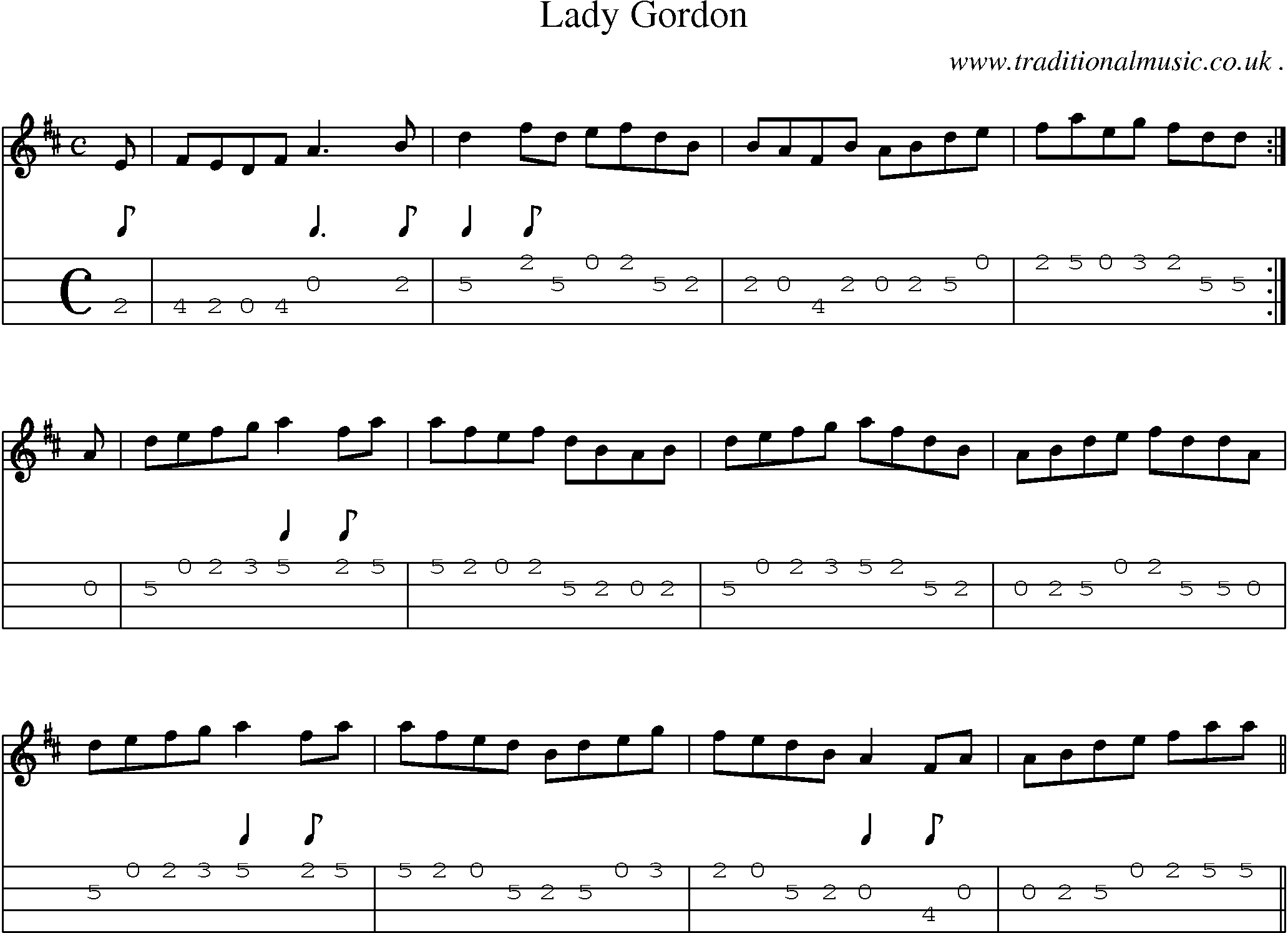 Sheet-Music and Mandolin Tabs for Lady Gordon