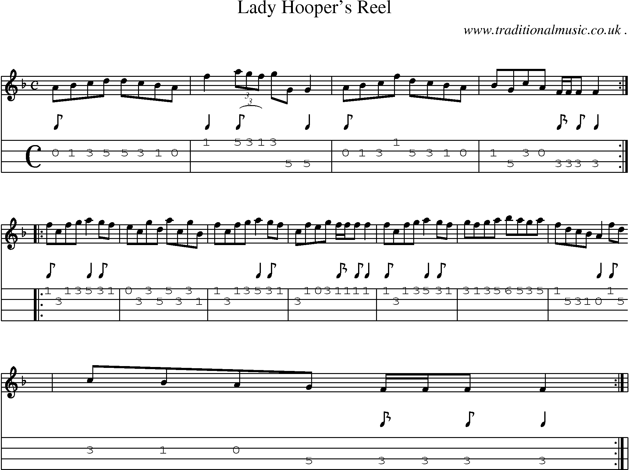 Sheet-Music and Mandolin Tabs for Lady Hoopers Reel