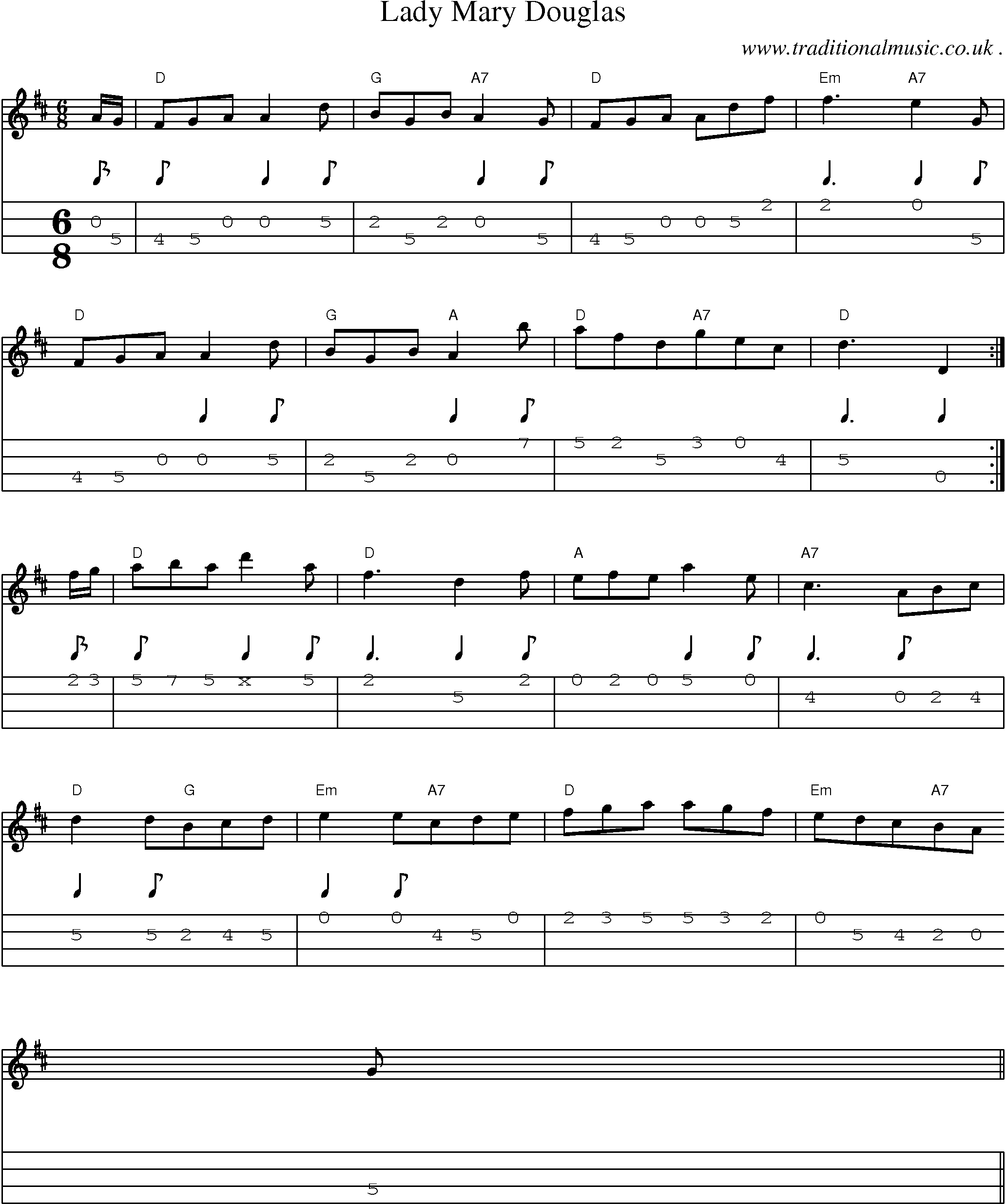 Sheet-Music and Mandolin Tabs for Lady Mary Douglas