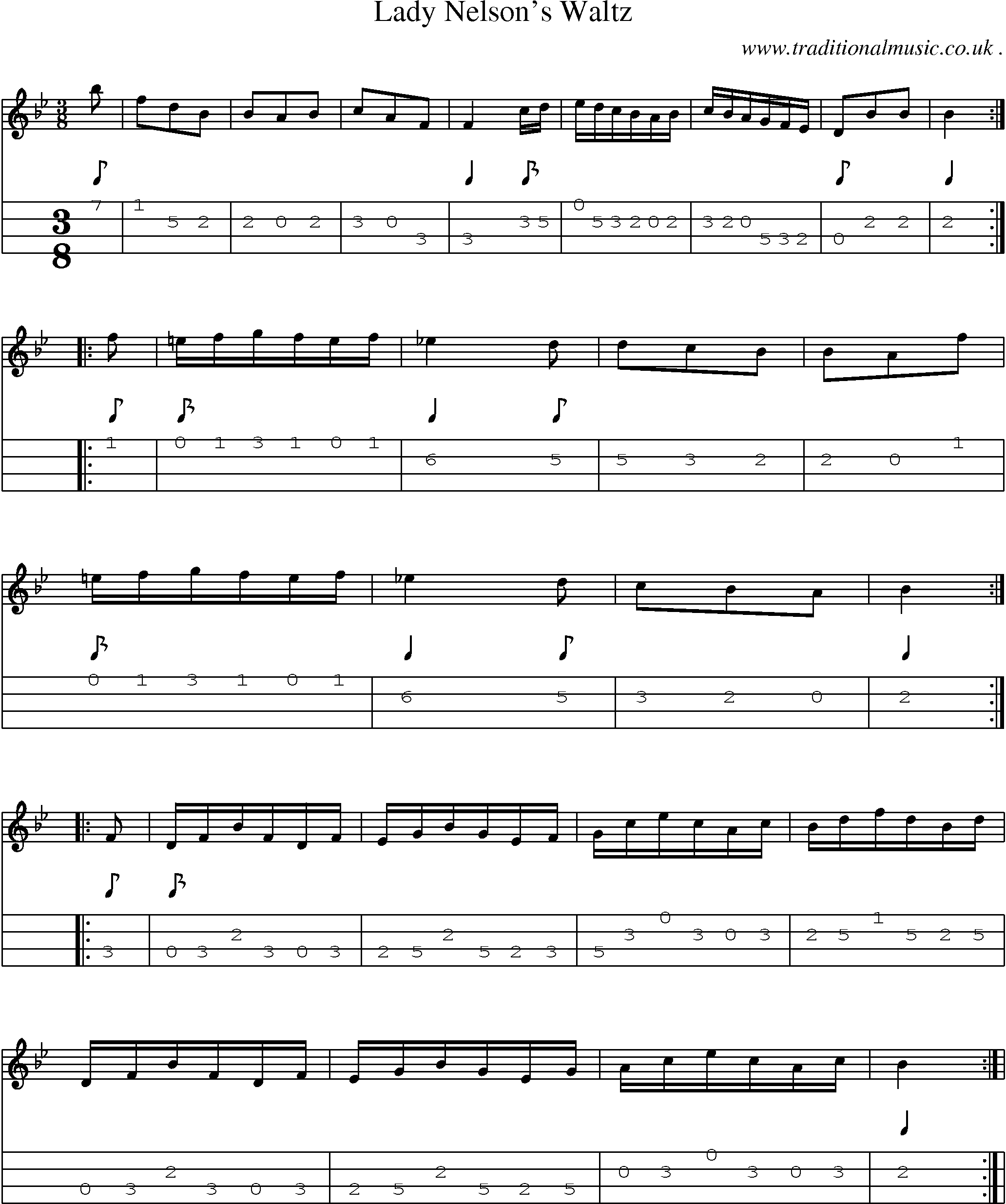 Sheet-Music and Mandolin Tabs for Lady Nelsons Waltz