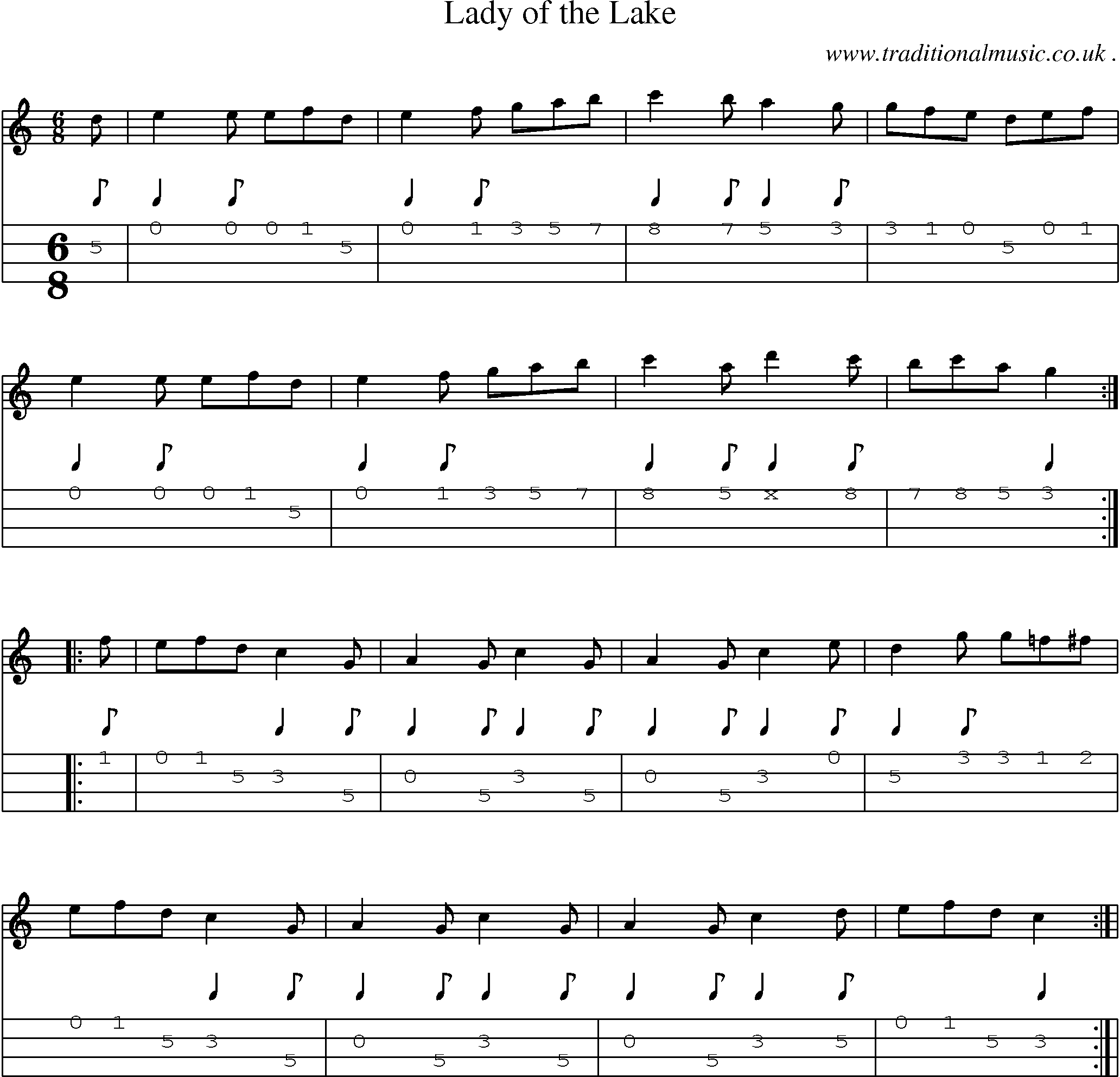 Sheet-Music and Mandolin Tabs for Lady Of The Lake