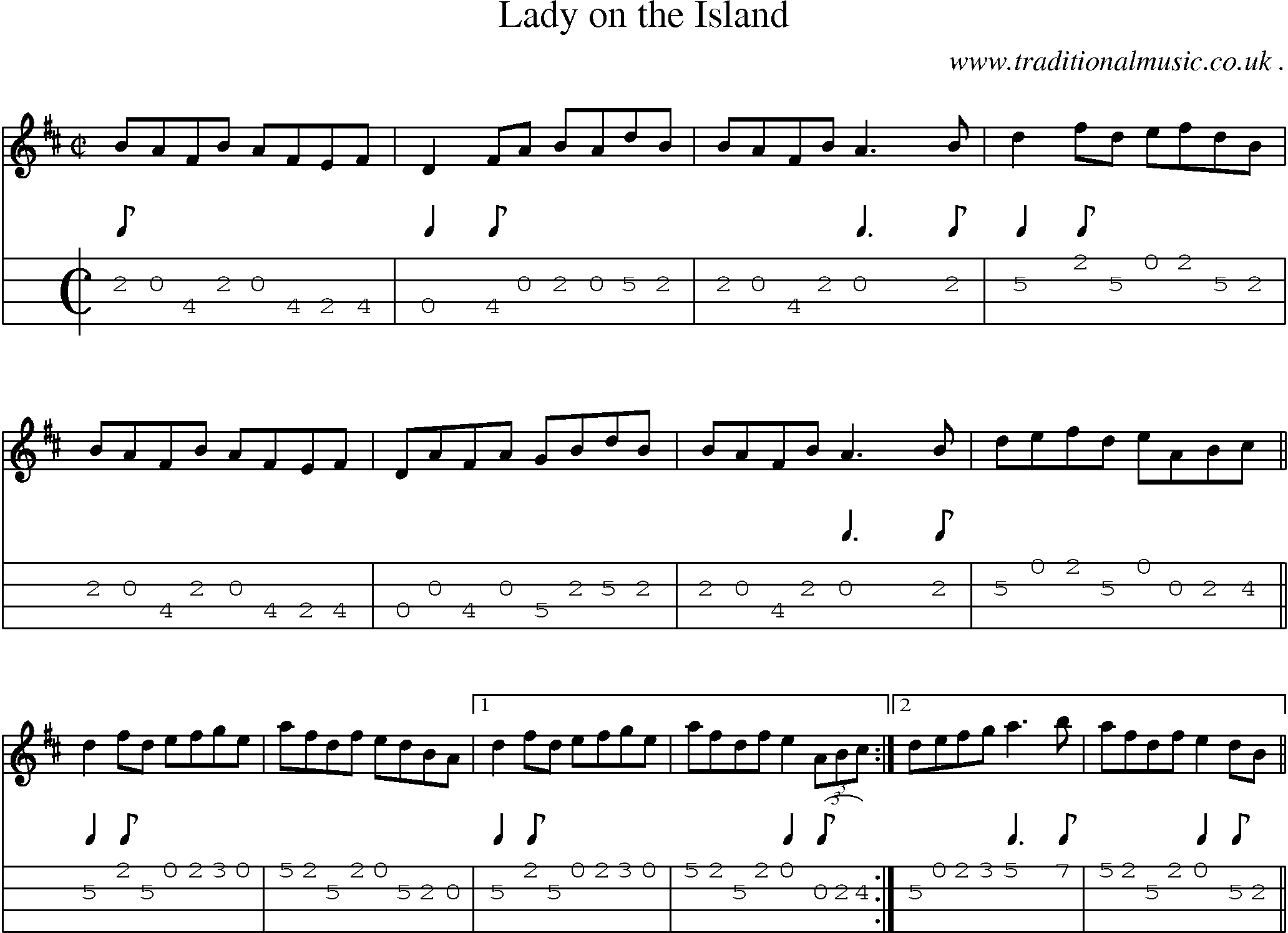 Sheet-Music and Mandolin Tabs for Lady On The Island