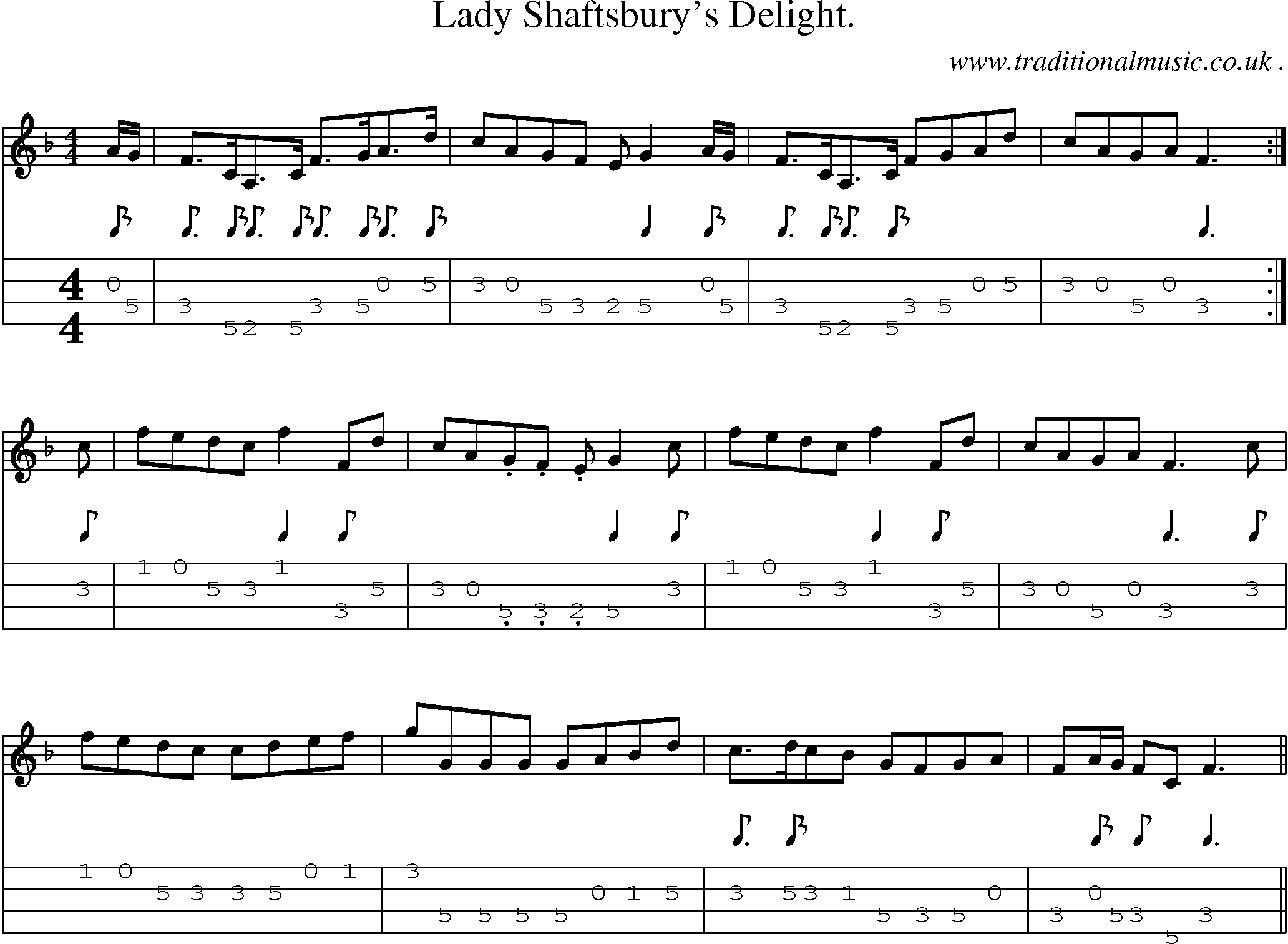 Sheet-Music and Mandolin Tabs for Lady Shaftsburys Delight