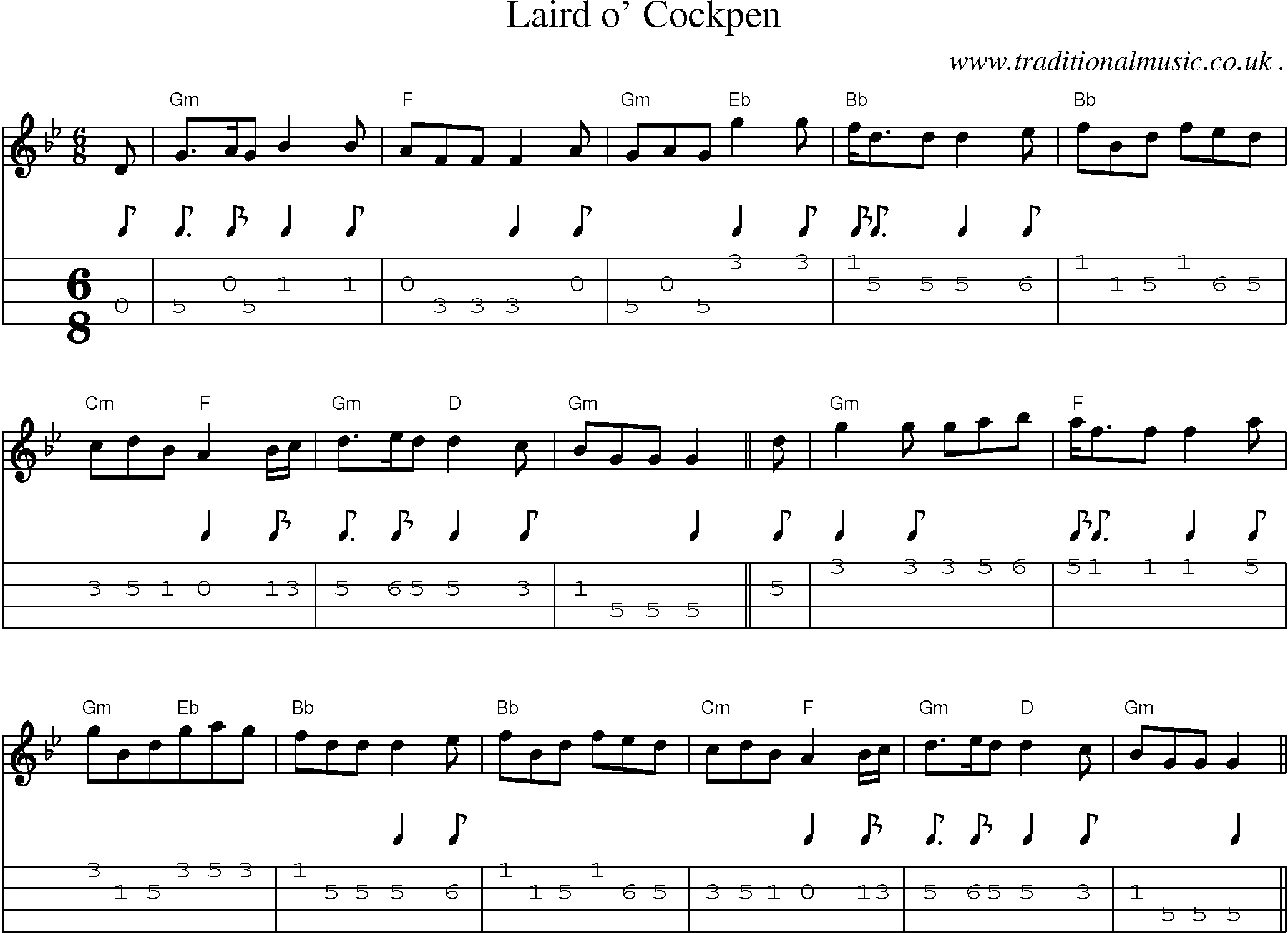Sheet-Music and Mandolin Tabs for Laird O Cockpen