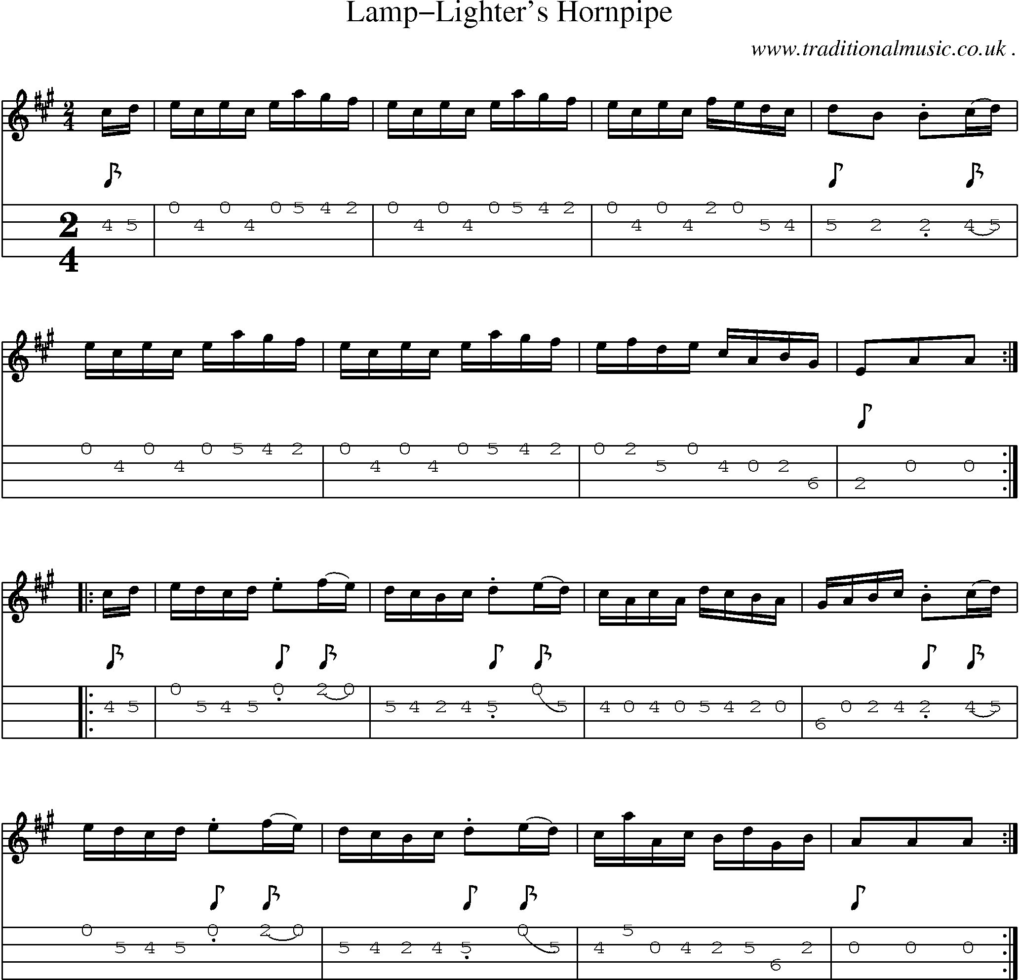 Sheet-Music and Mandolin Tabs for Lamp-lighters Hornpipe