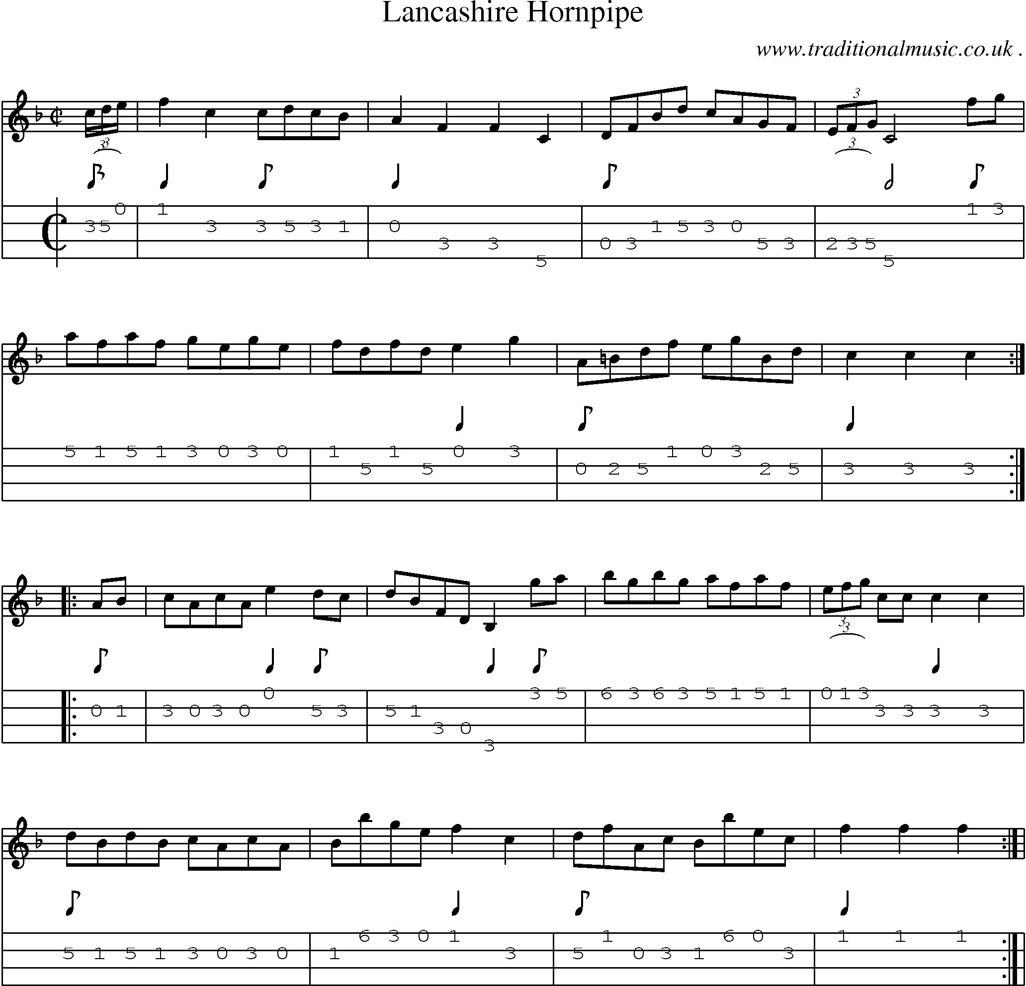Sheet-Music and Mandolin Tabs for Lancashire Hornpipe