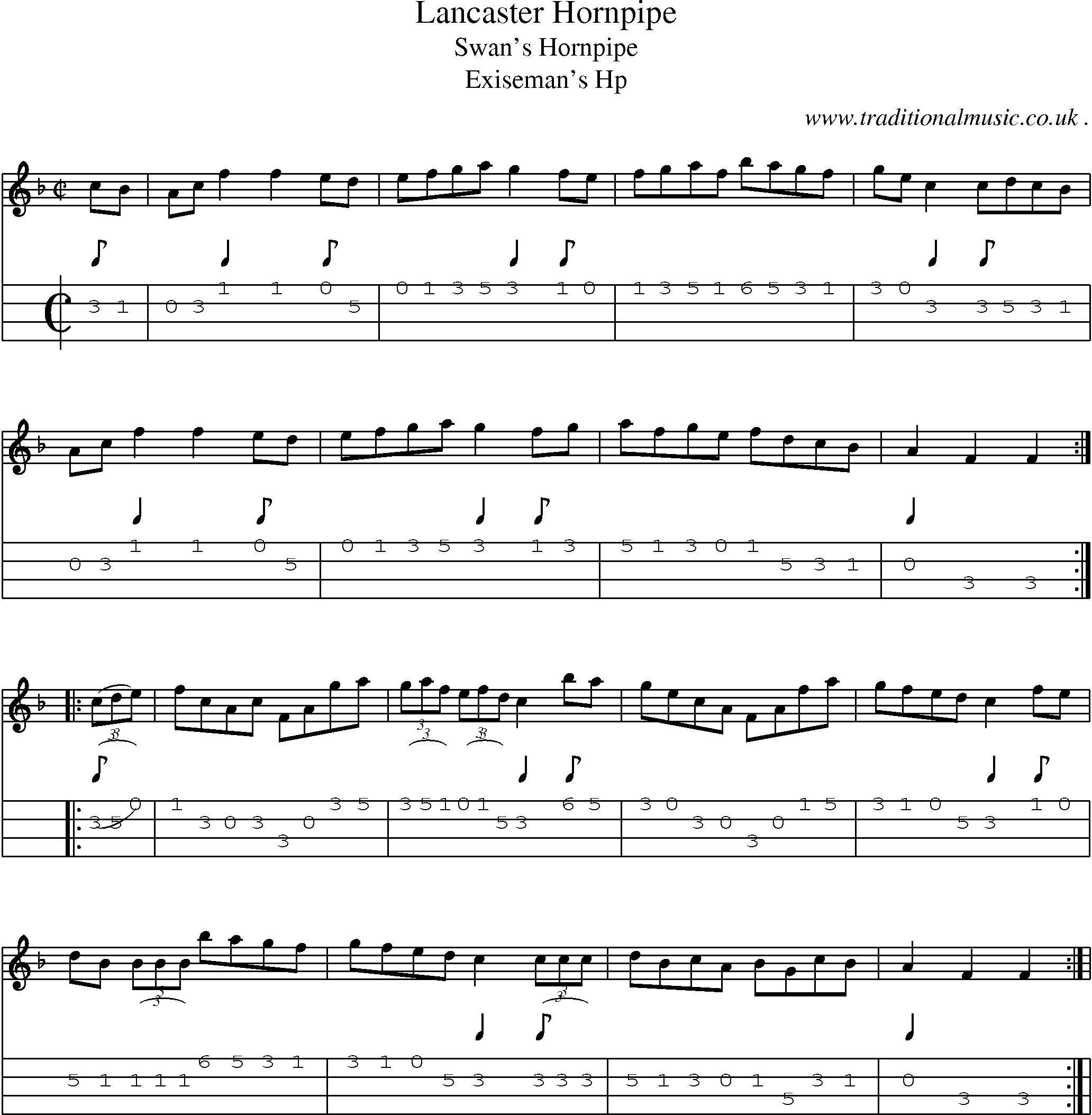 Sheet-Music and Mandolin Tabs for Lancaster Hornpipe