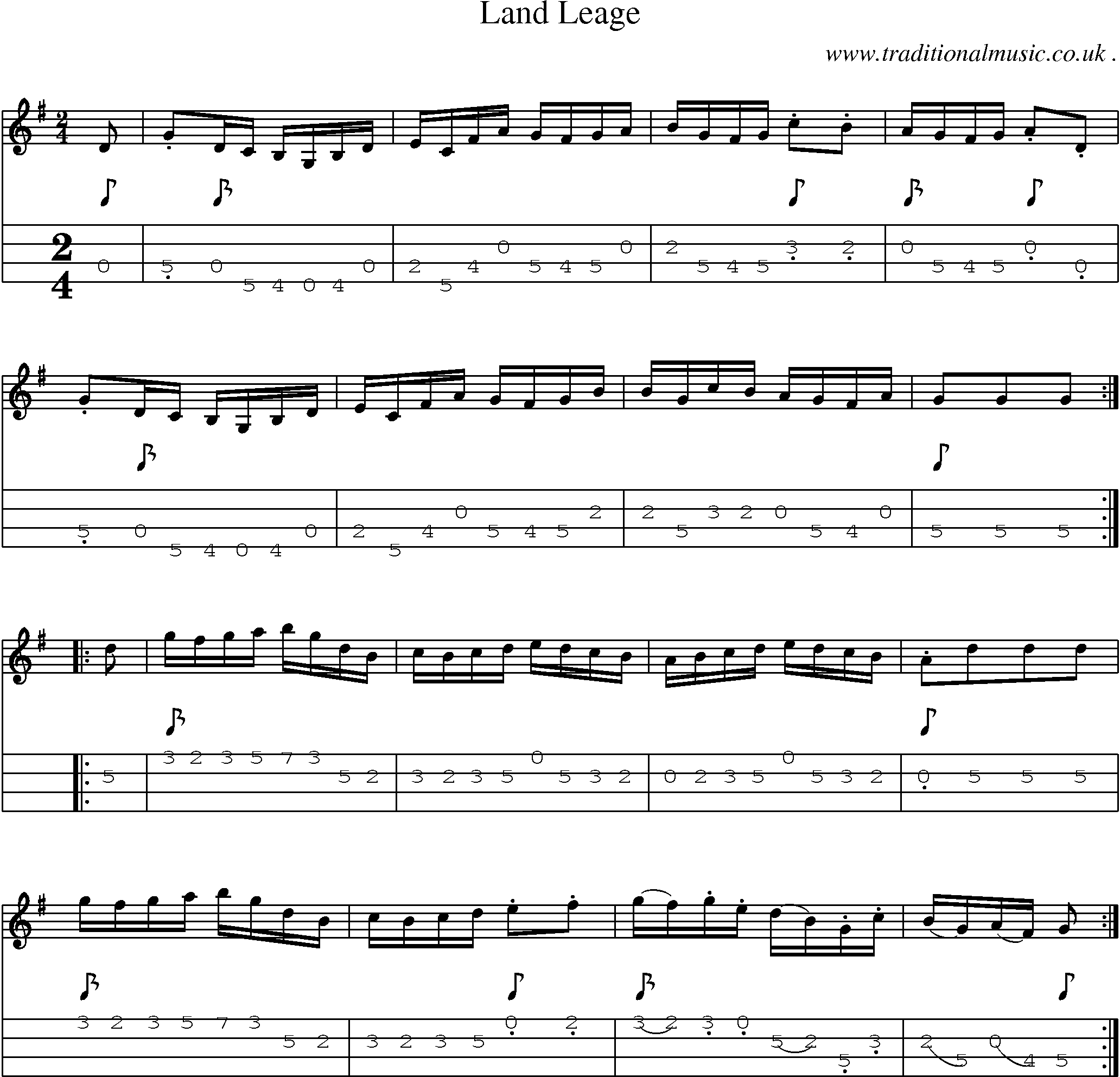 Sheet-Music and Mandolin Tabs for Land Leage