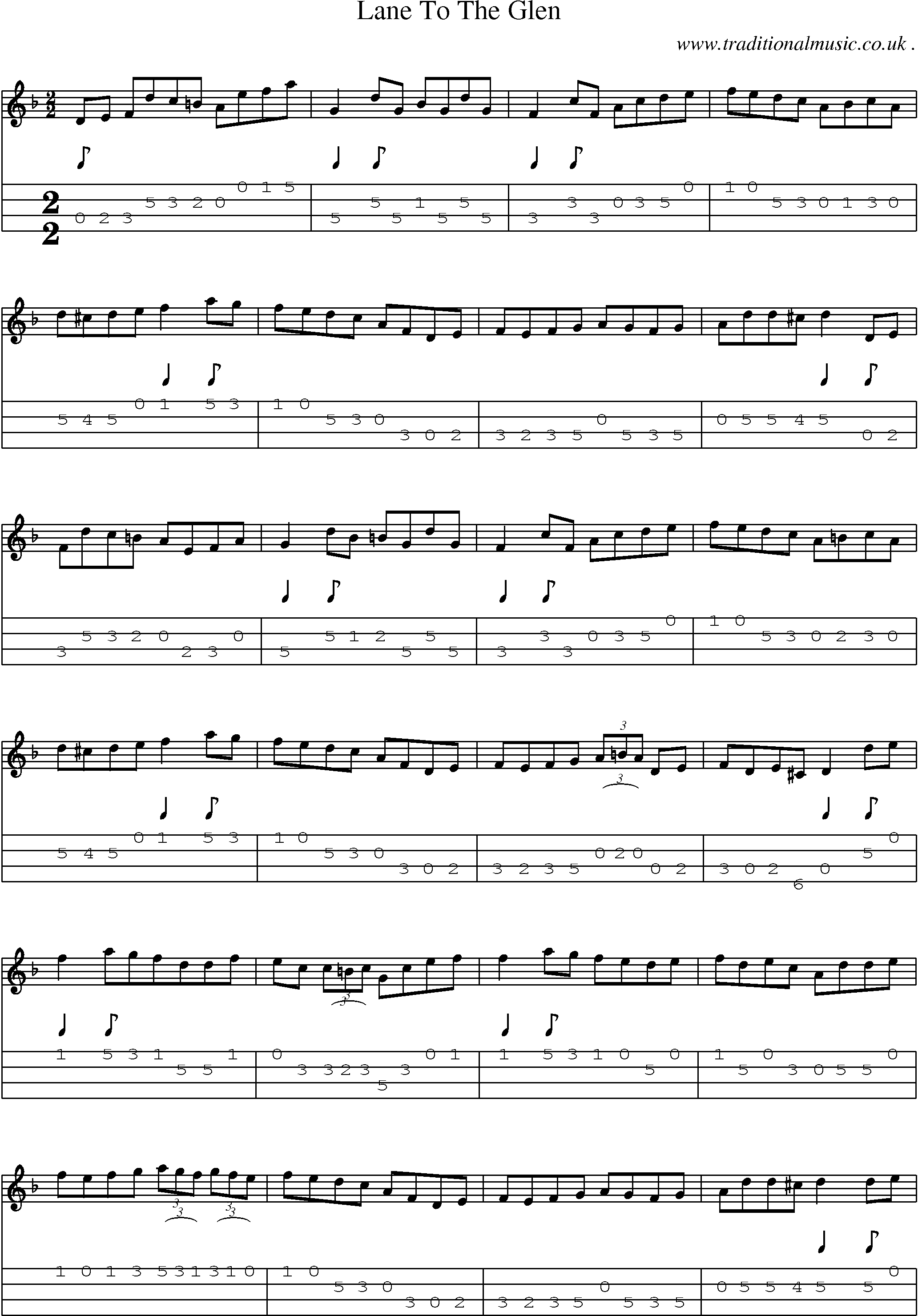 Sheet-Music and Mandolin Tabs for Lane To The Glen