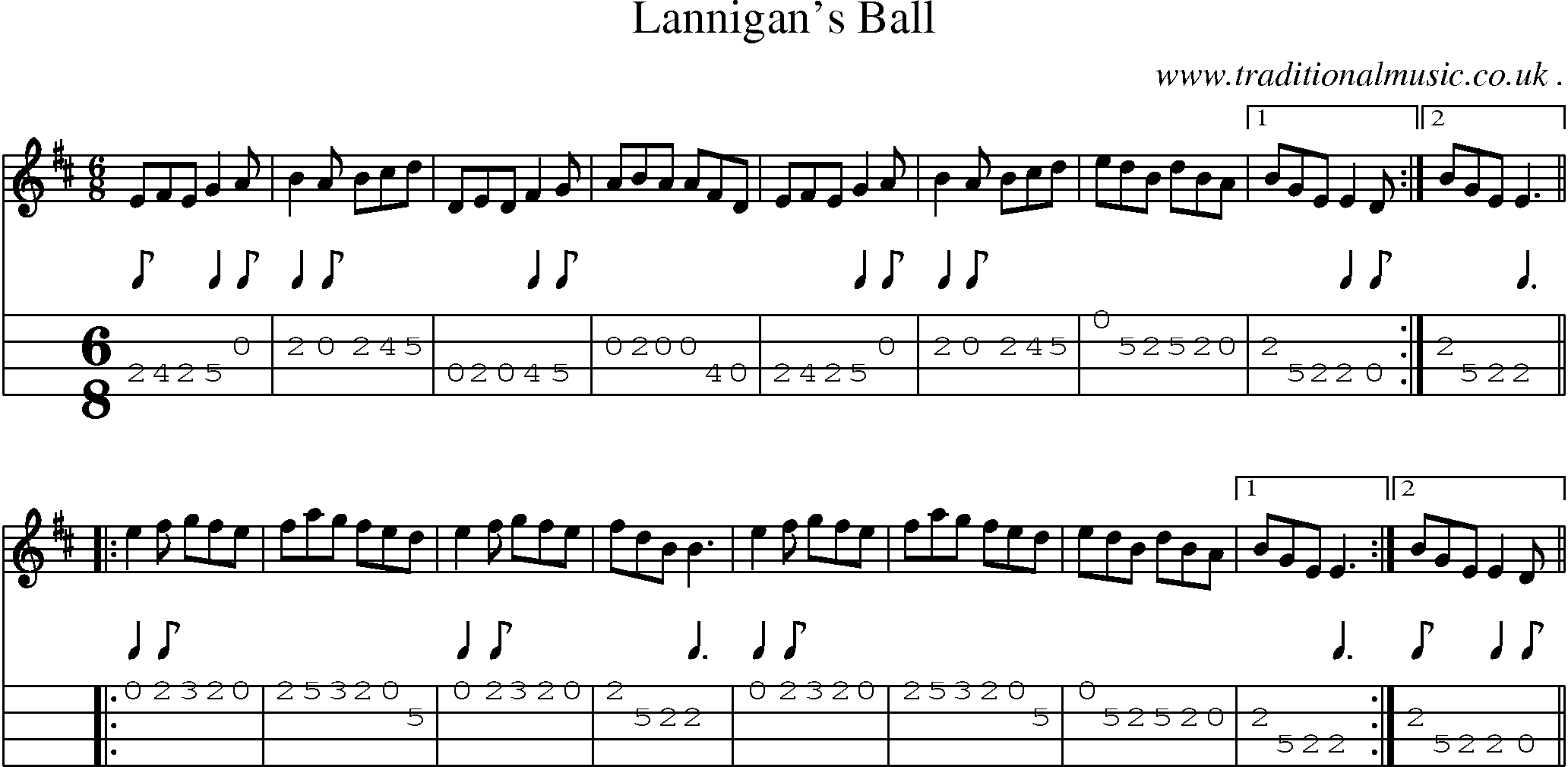 Sheet-Music and Mandolin Tabs for Lannigans Ball