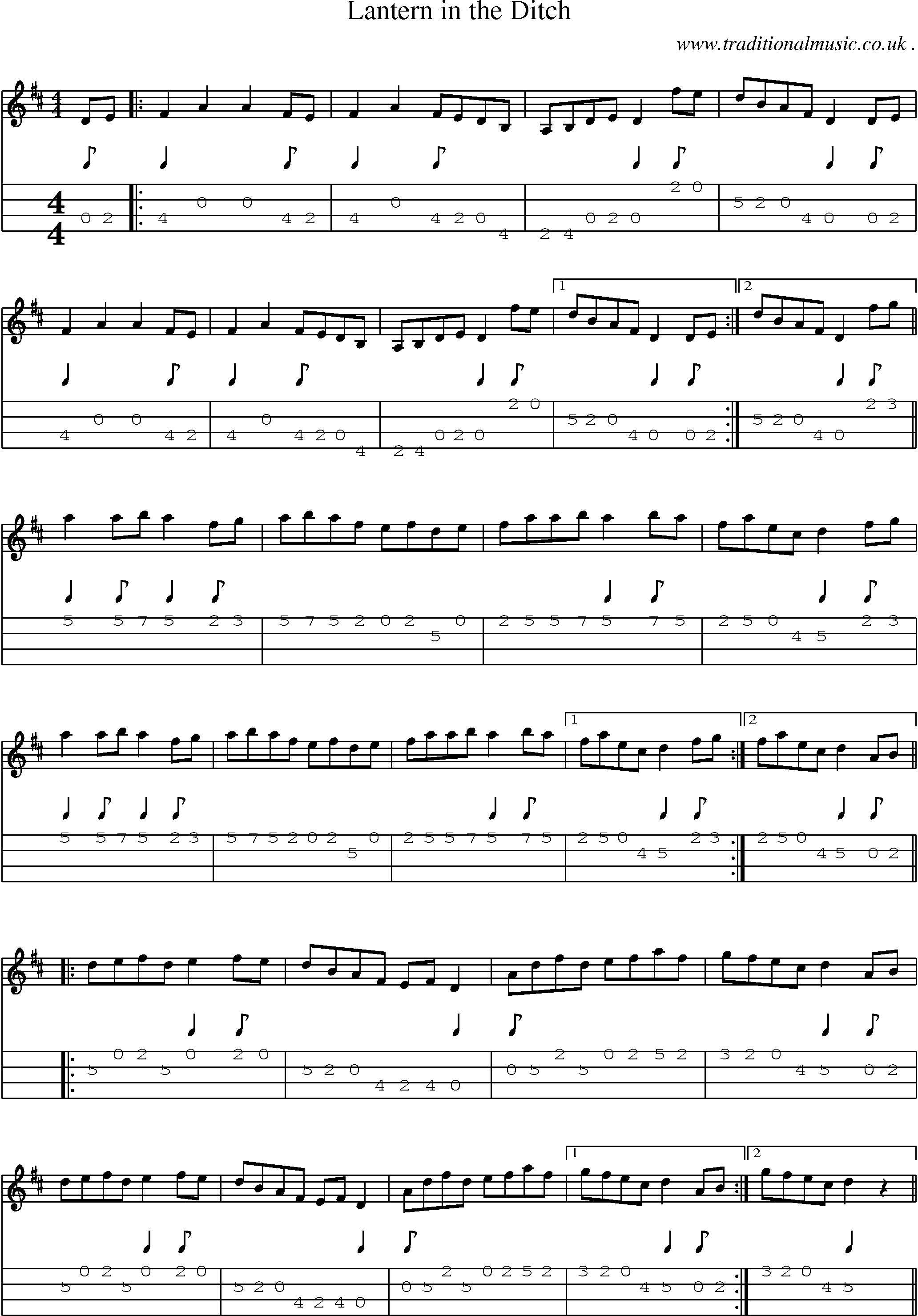Sheet-Music and Mandolin Tabs for Lantern In The Ditch