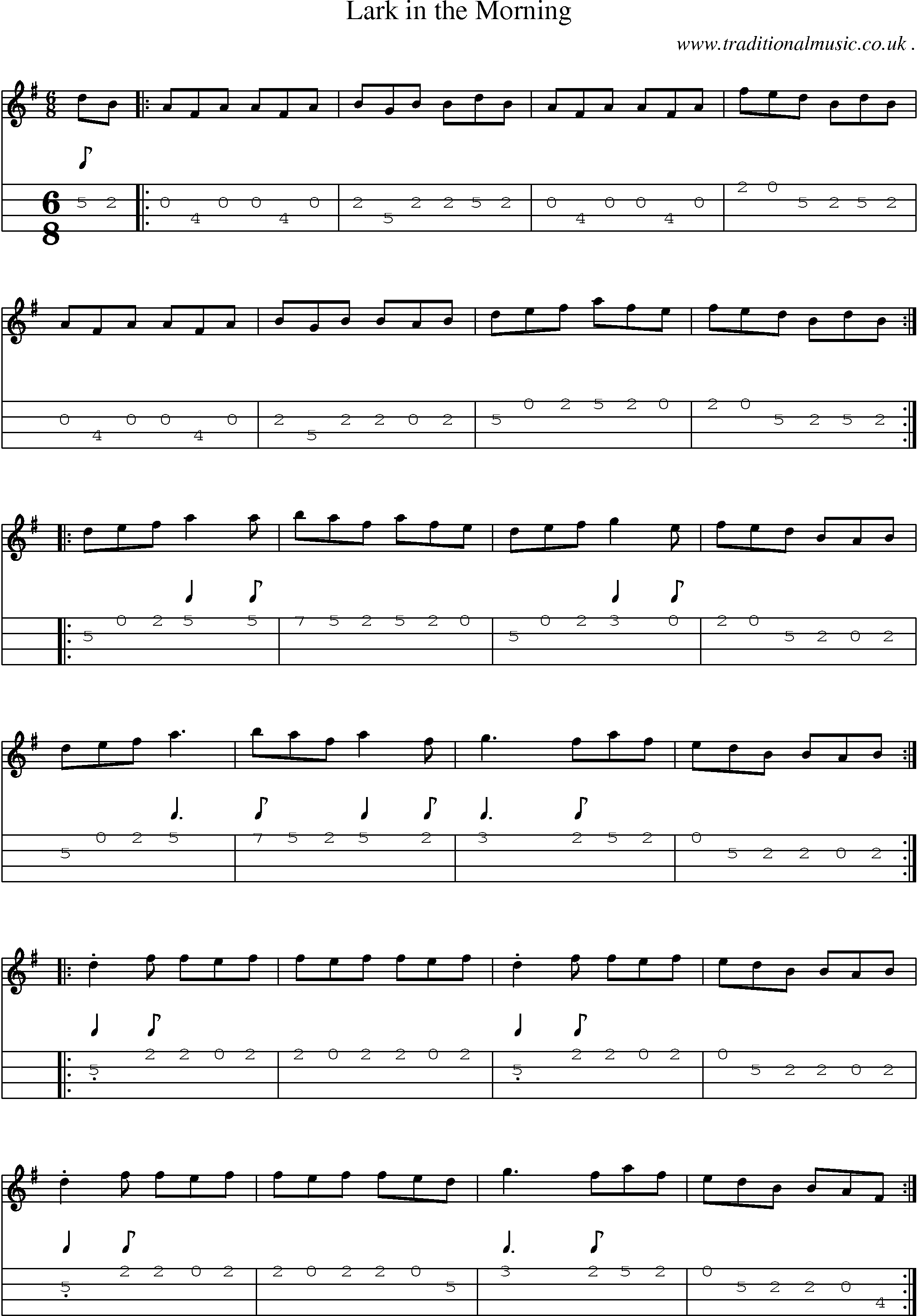 Sheet-Music and Mandolin Tabs for Lark In The Morning