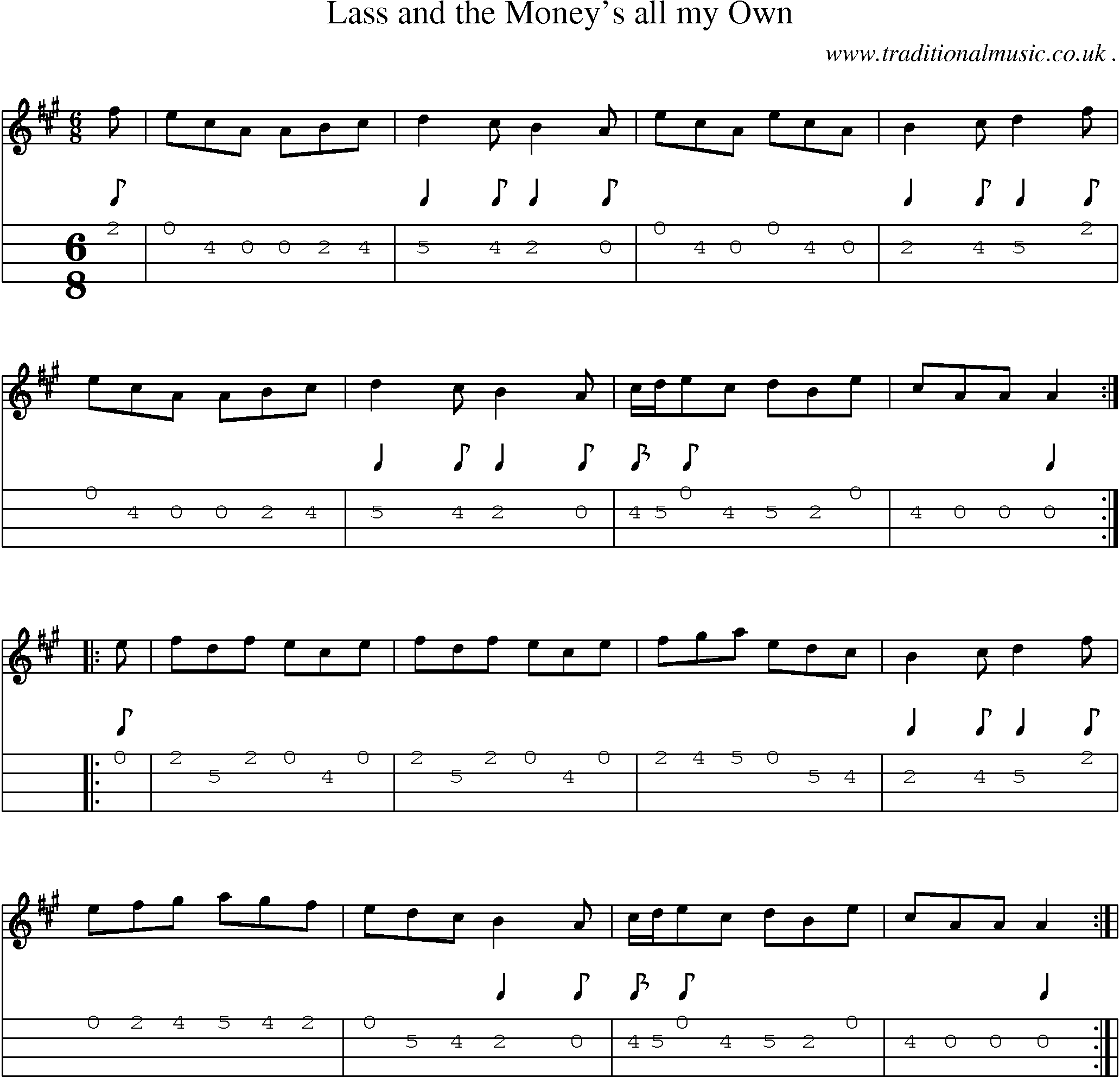 Sheet-Music and Mandolin Tabs for Lass And The Moneys All My Own
