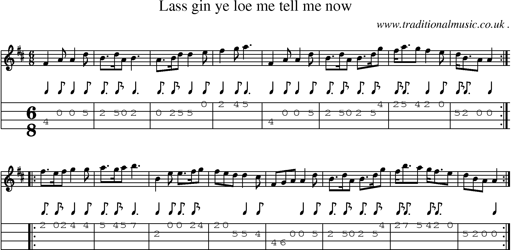Sheet-Music and Mandolin Tabs for Lass Gin Ye Loe Me Tell Me Now