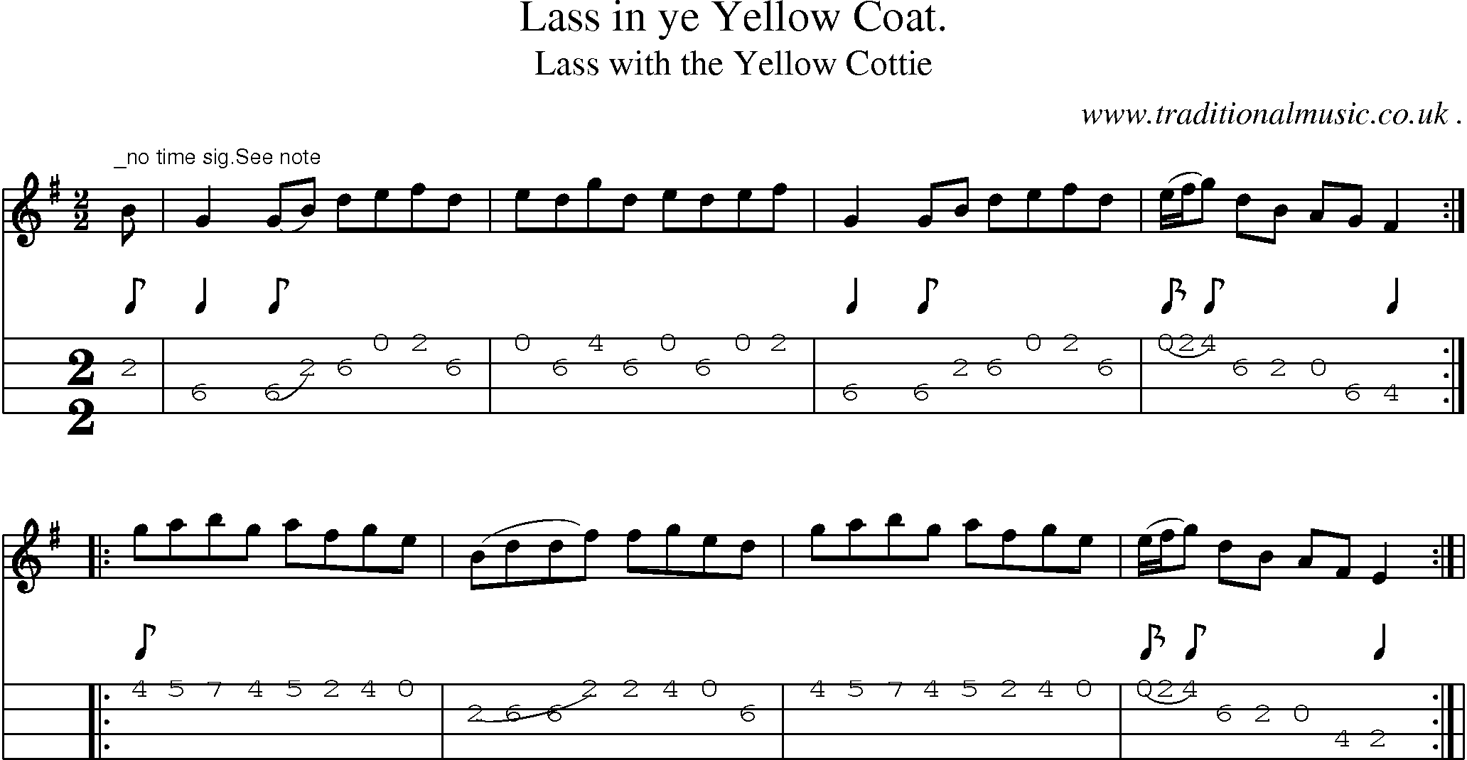 Sheet-Music and Mandolin Tabs for Lass In Ye Yellow Coat