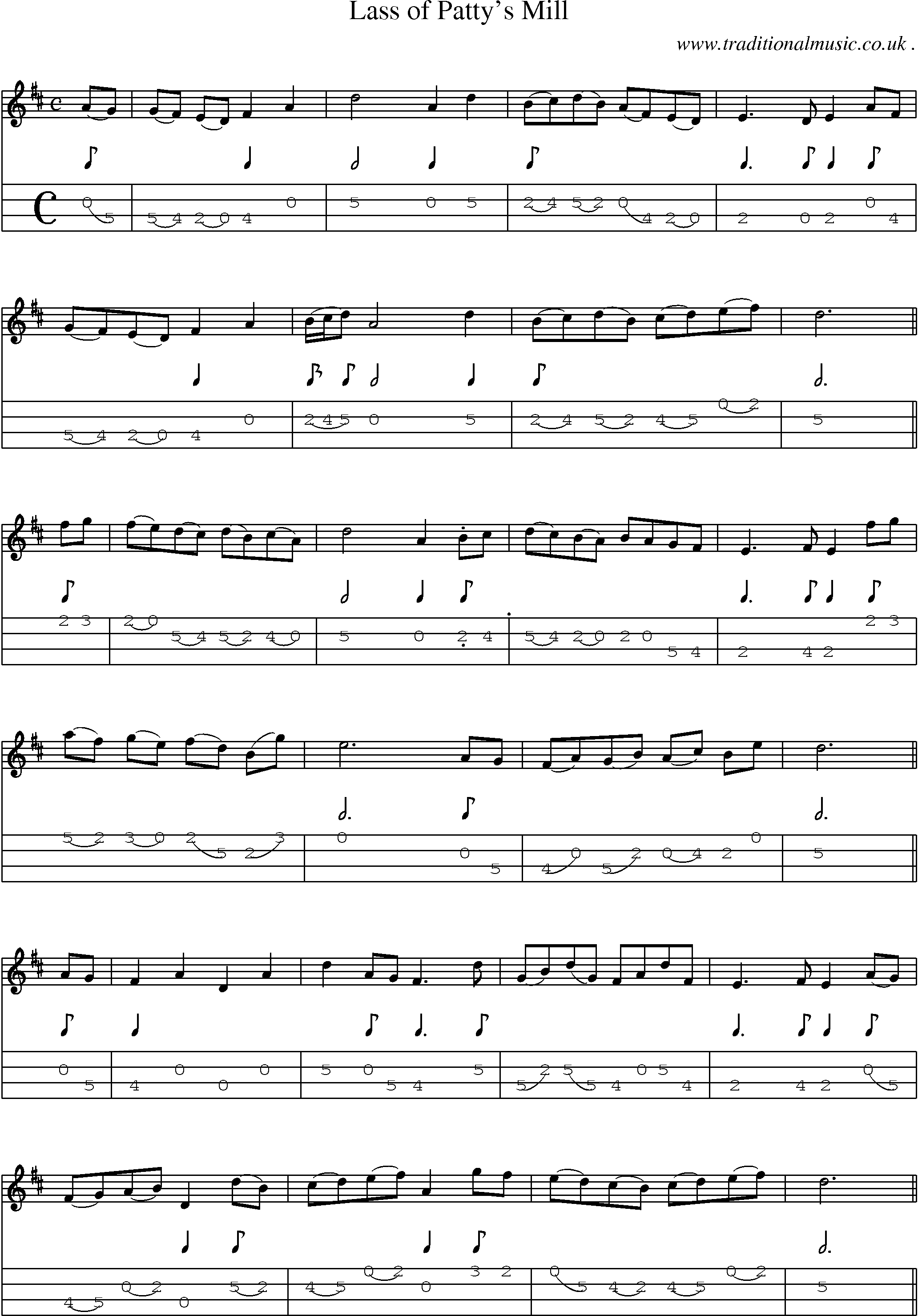 Sheet-Music and Mandolin Tabs for Lass Of Pattys Mill