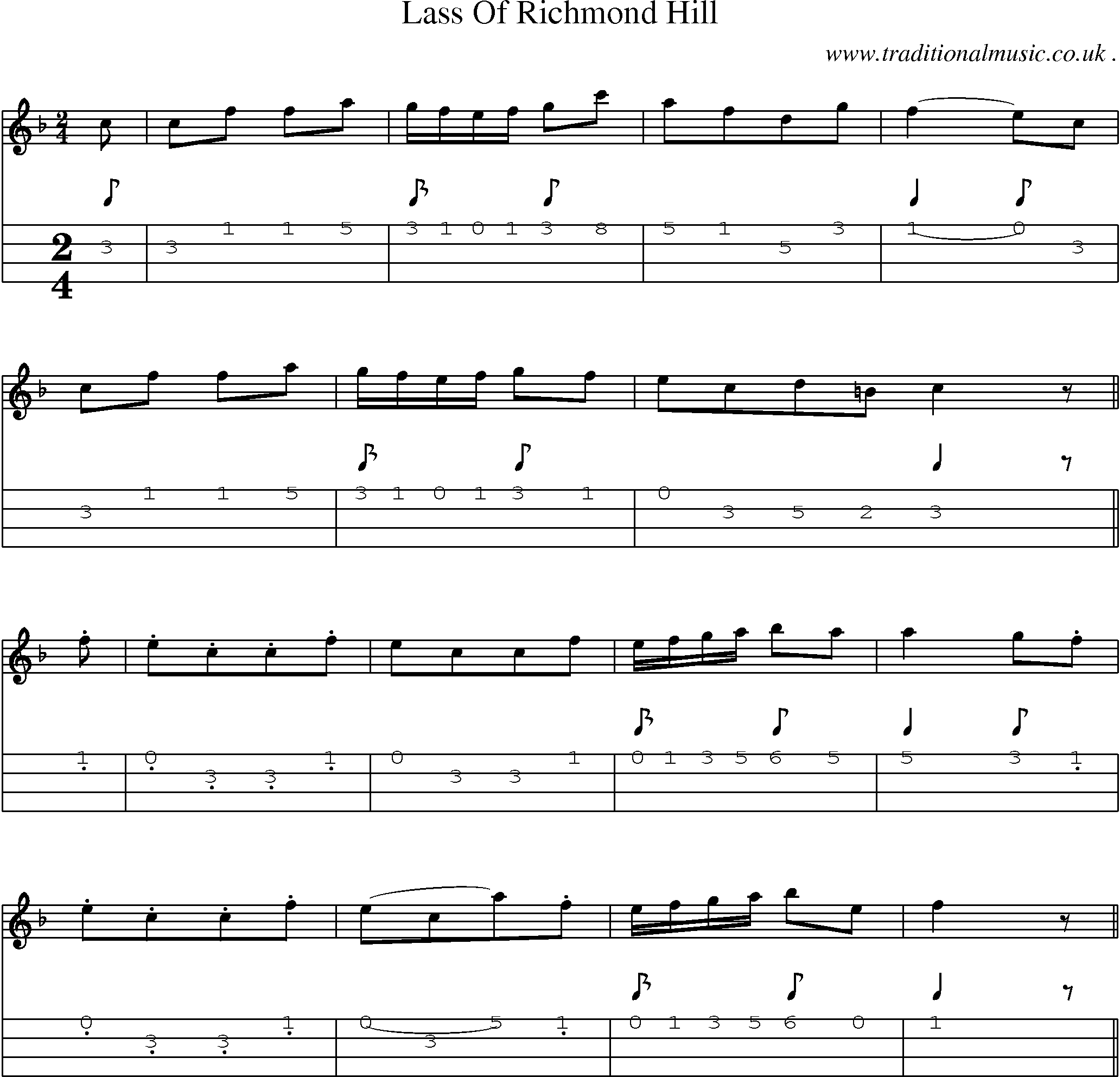 Sheet-Music and Mandolin Tabs for Lass Of Richmond Hill