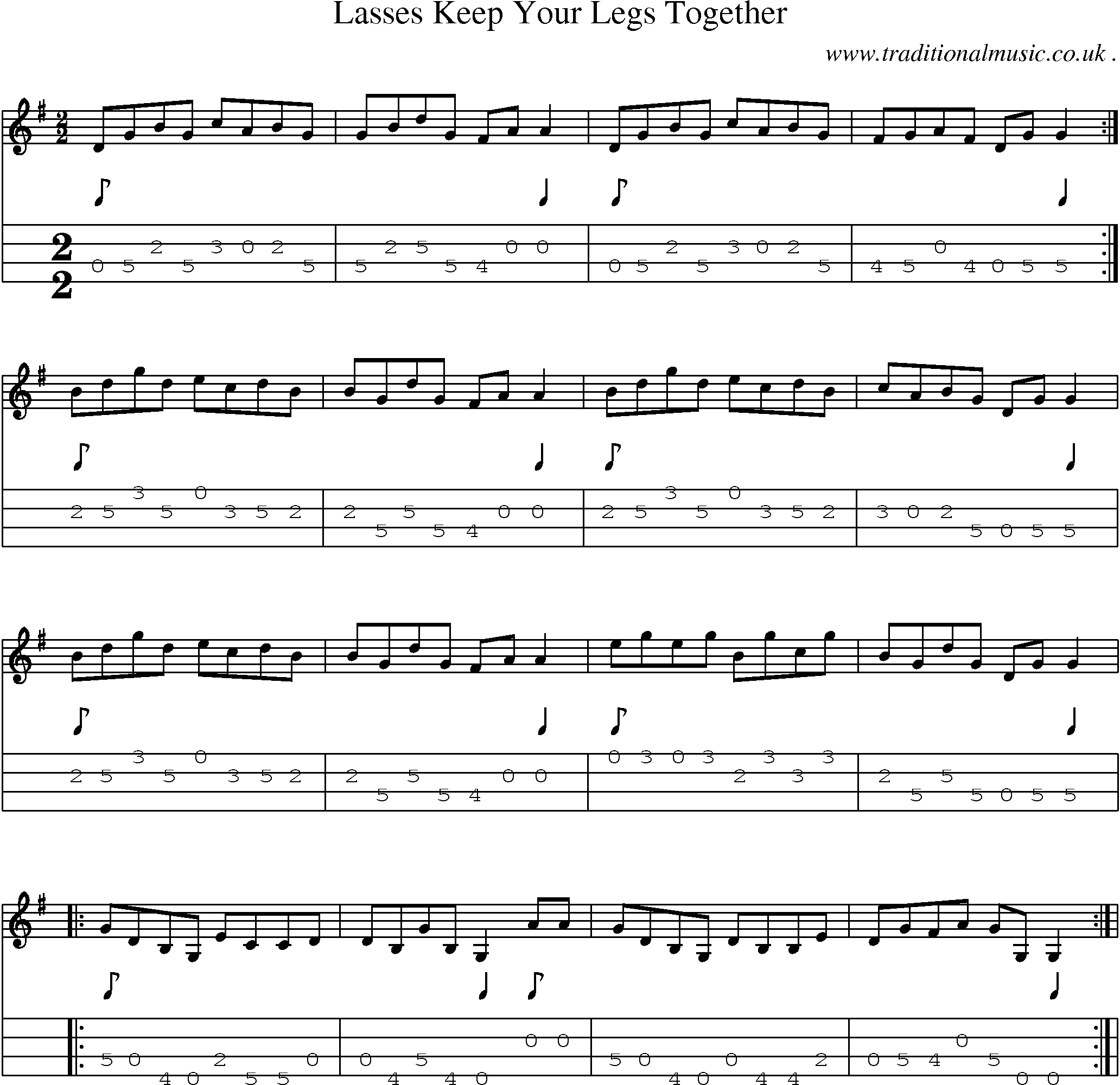 Sheet-Music and Mandolin Tabs for Lasses Keep Your Legs Together
