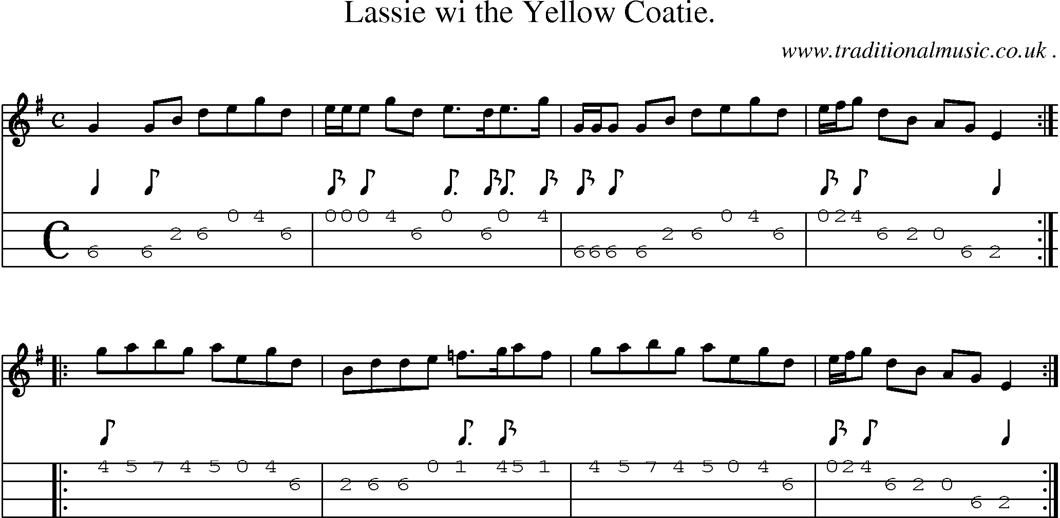 Sheet-Music and Mandolin Tabs for Lassie Wi The Yellow Coatie