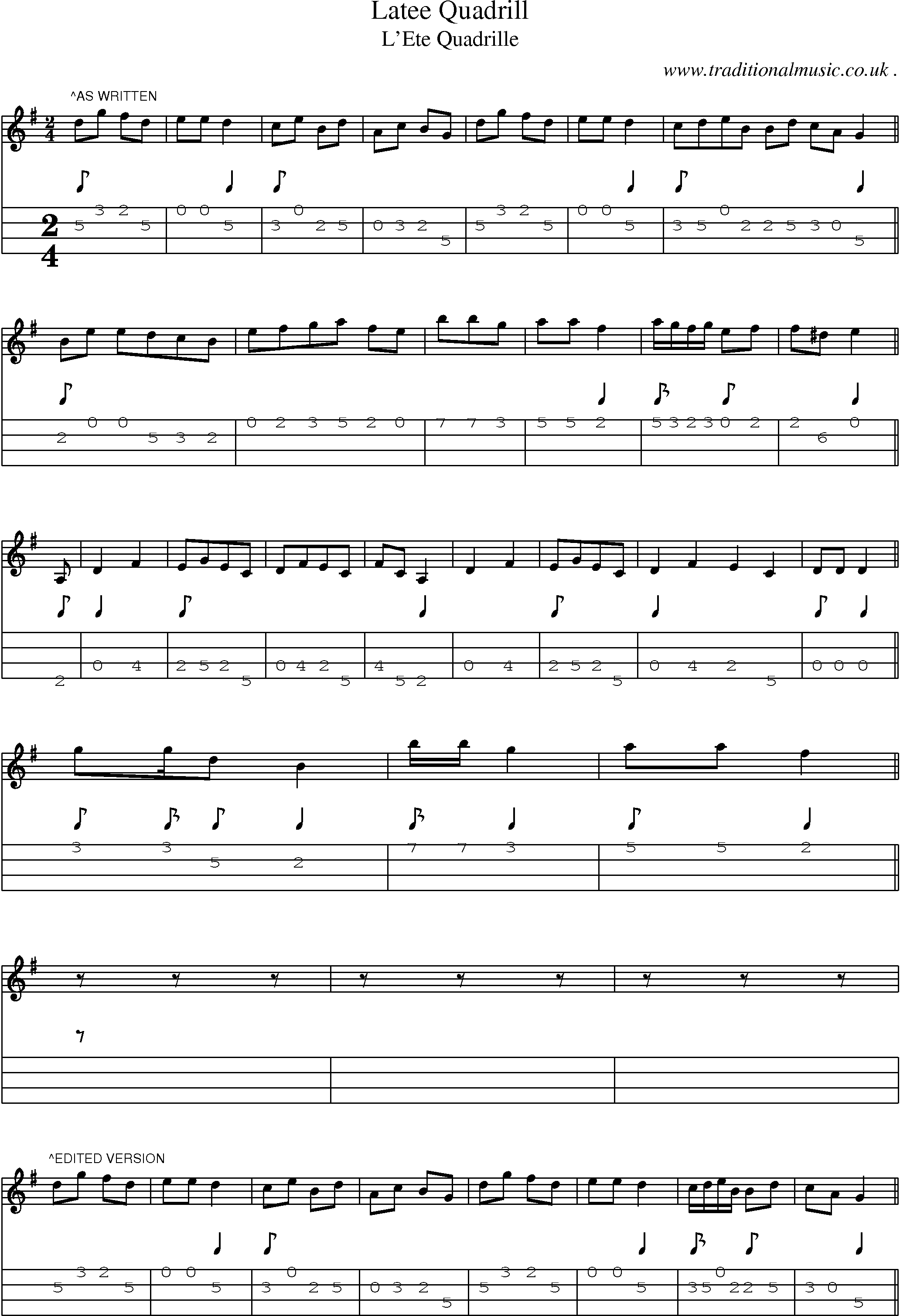 Sheet-Music and Mandolin Tabs for Latee Quadrill