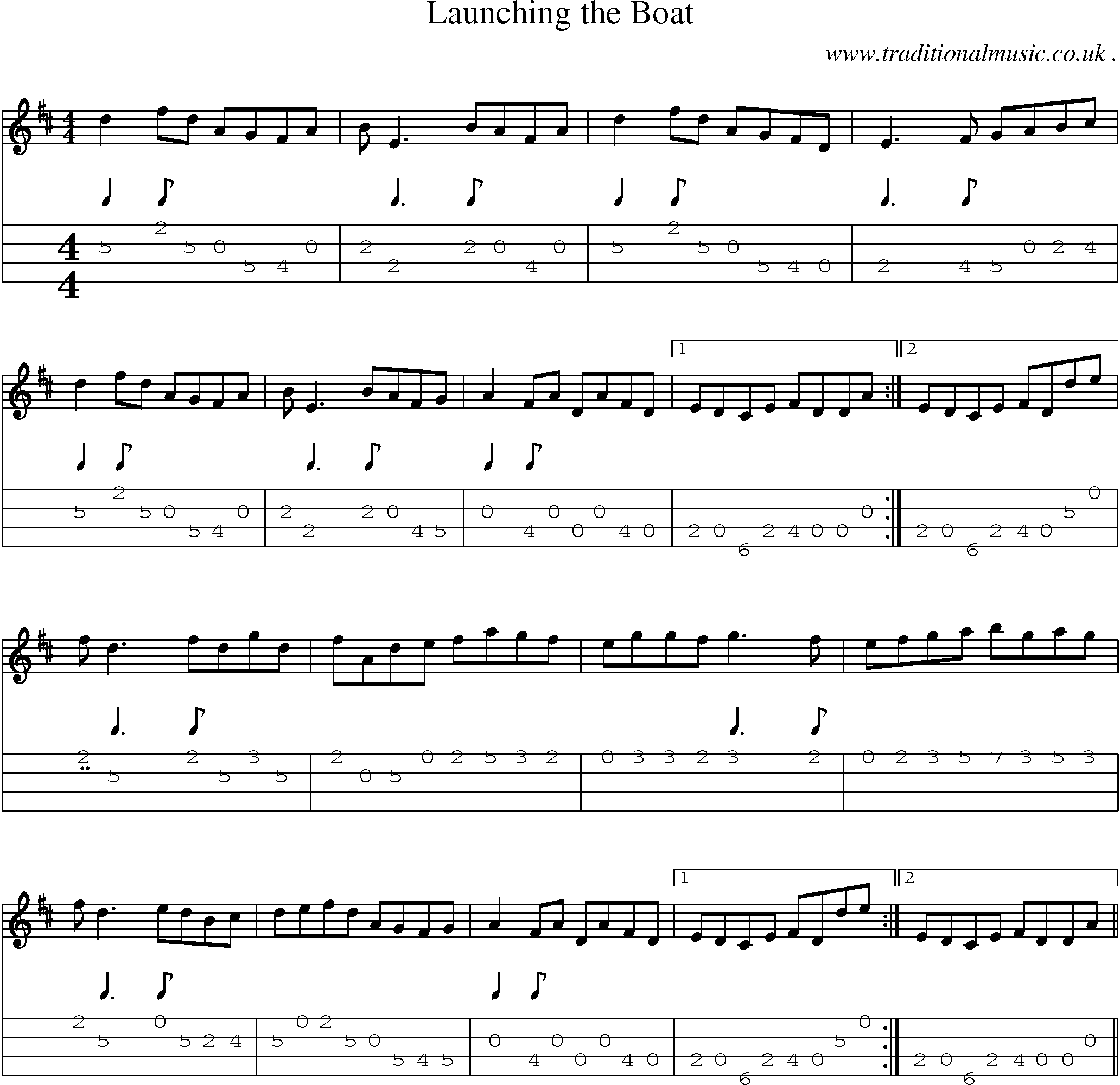 Sheet-Music and Mandolin Tabs for Launching The Boat