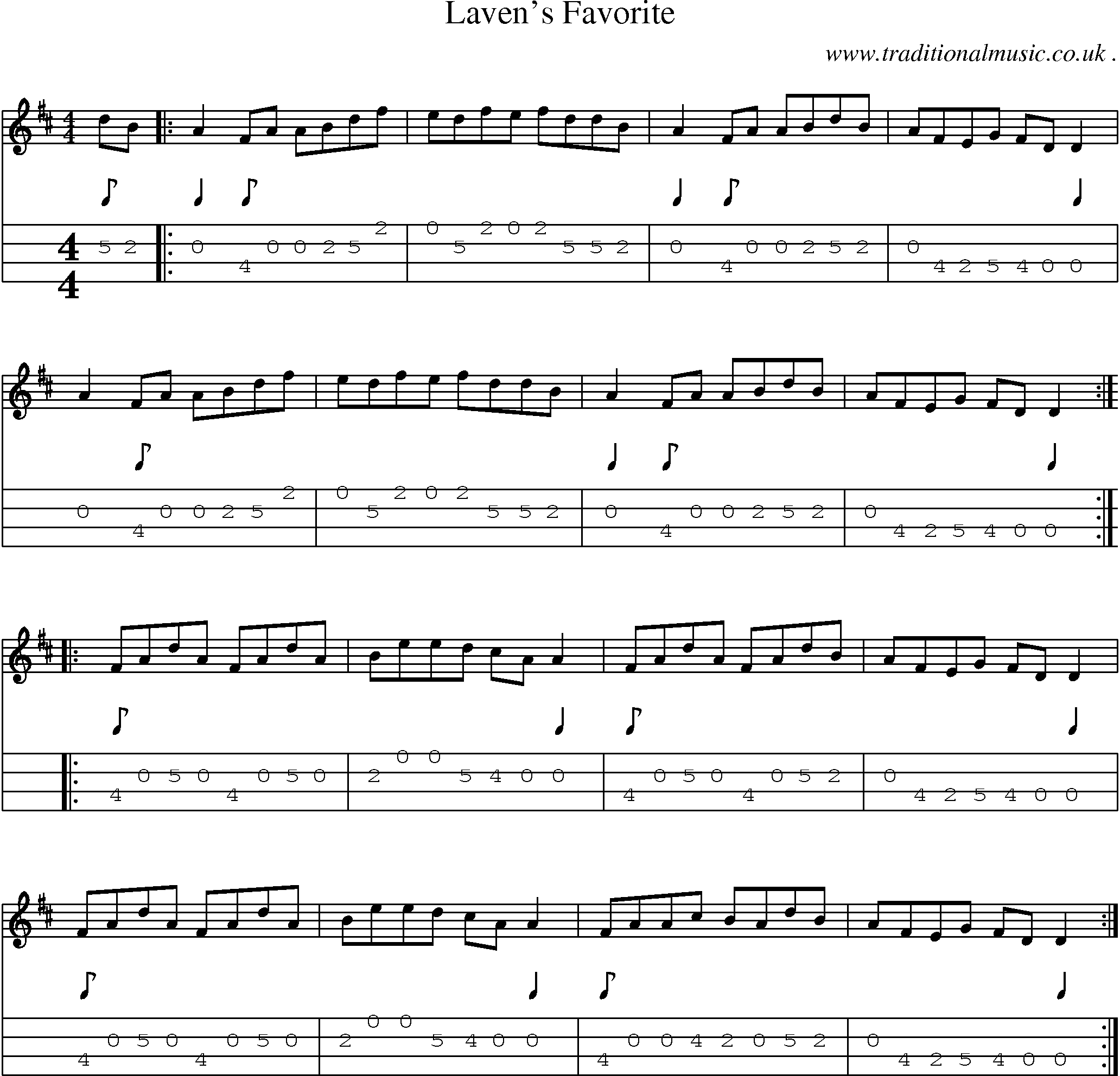 Sheet-Music and Mandolin Tabs for Lavens Favorite