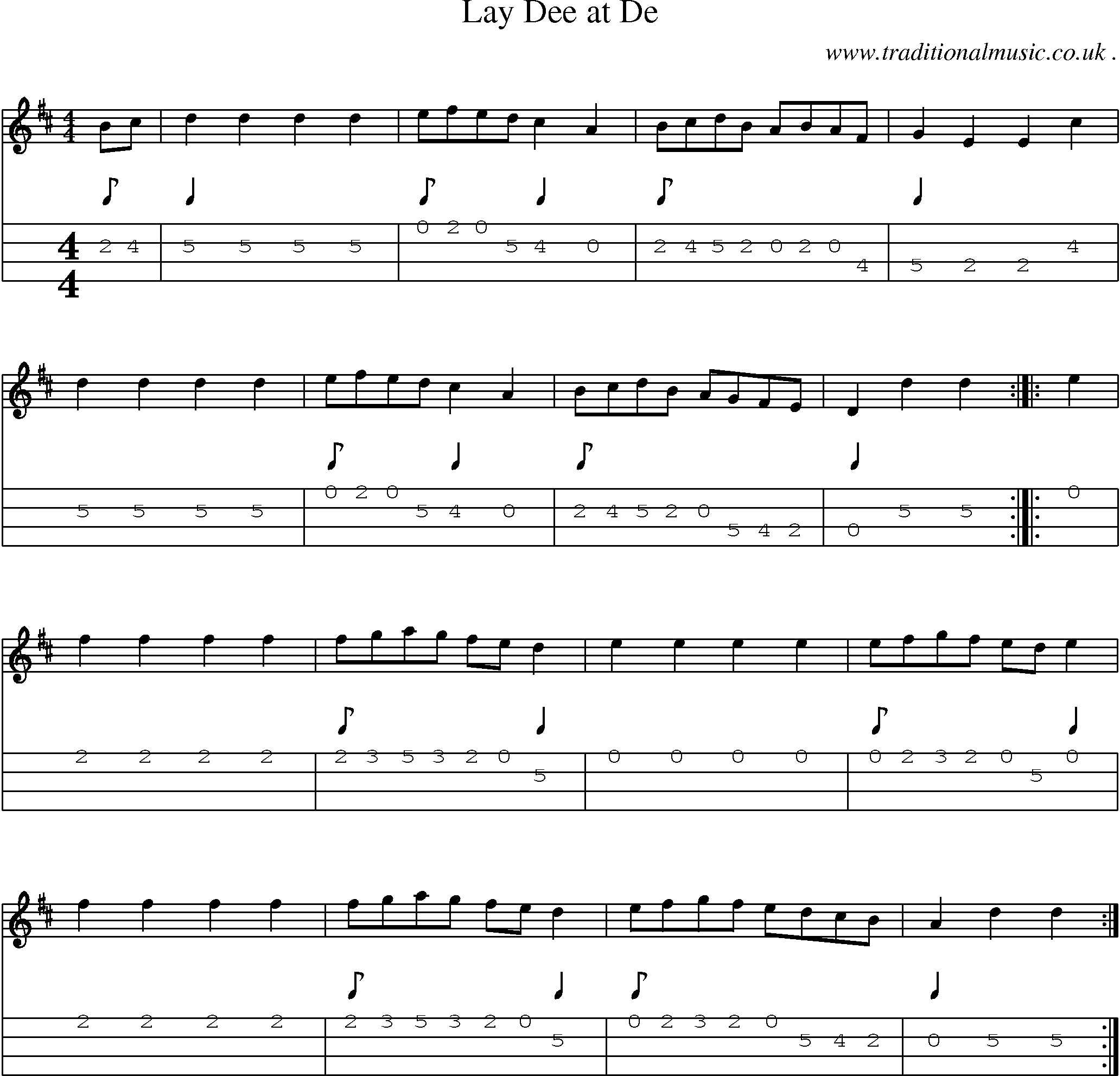 Sheet-Music and Mandolin Tabs for Lay Dee At De