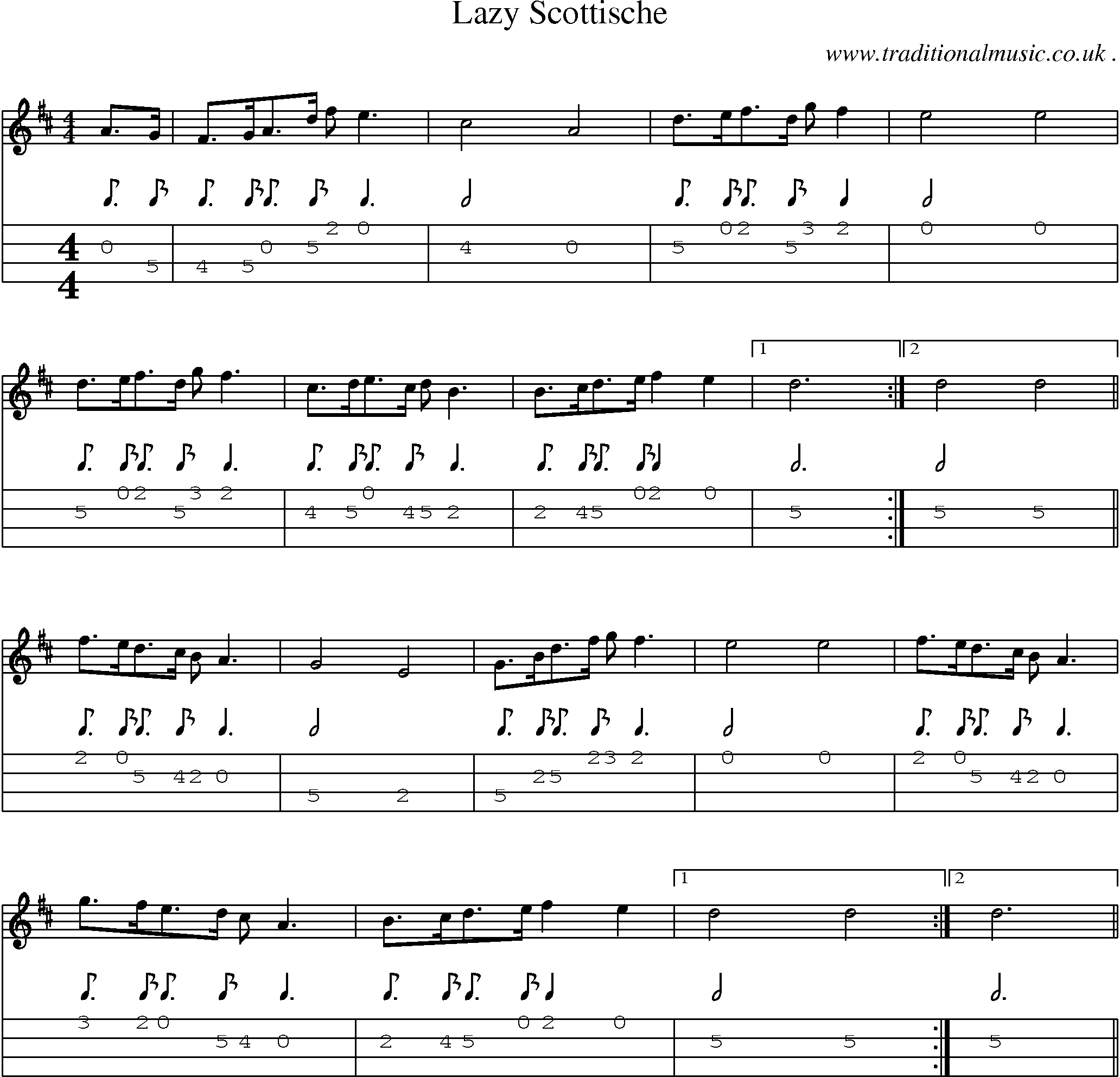 Sheet-Music and Mandolin Tabs for Lazy Scottische