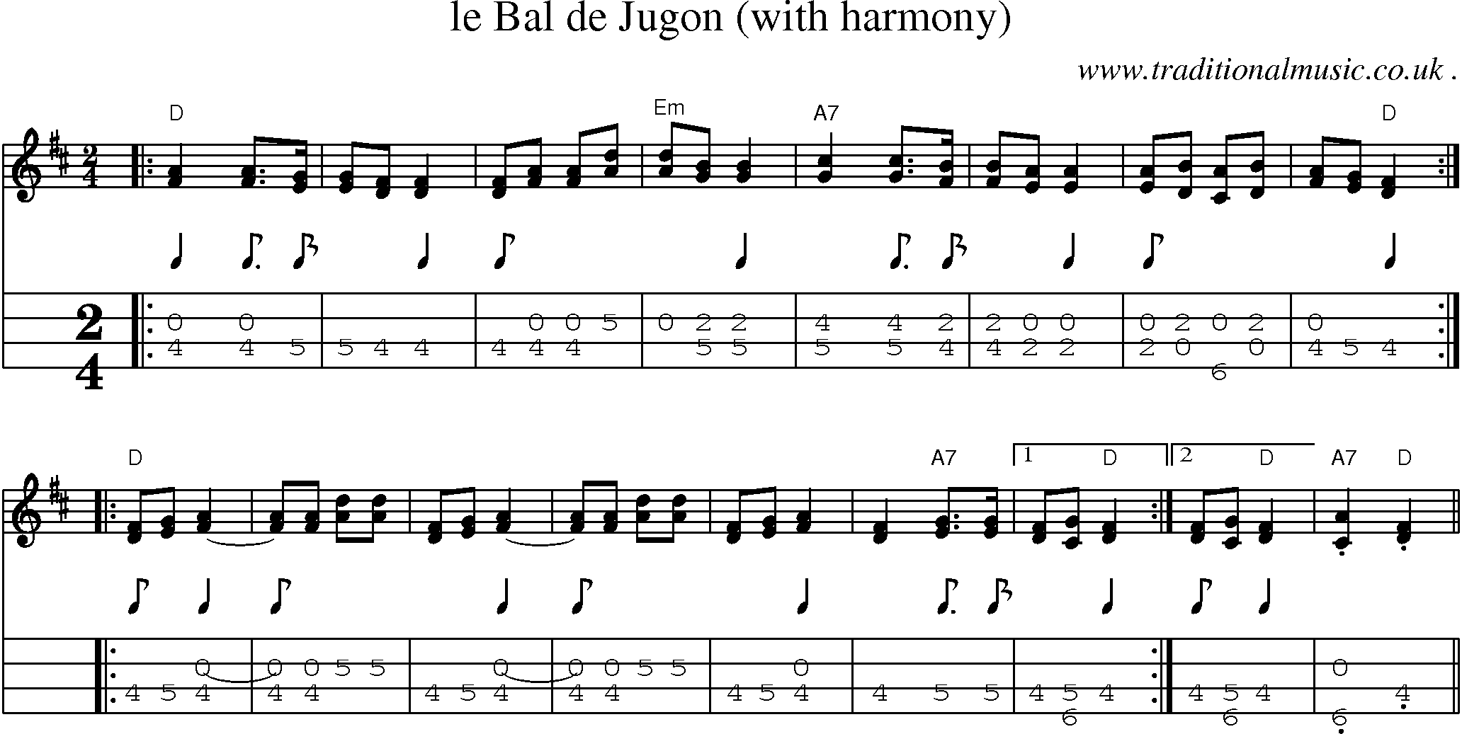 Sheet-Music and Mandolin Tabs for Le Bal De Jugon (with Harmony)