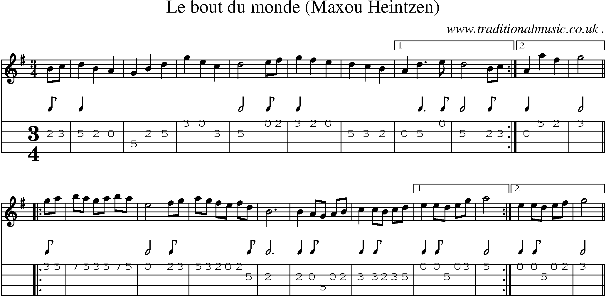 Sheet-Music and Mandolin Tabs for Le Bout Du Monde (maxou Heintzen)