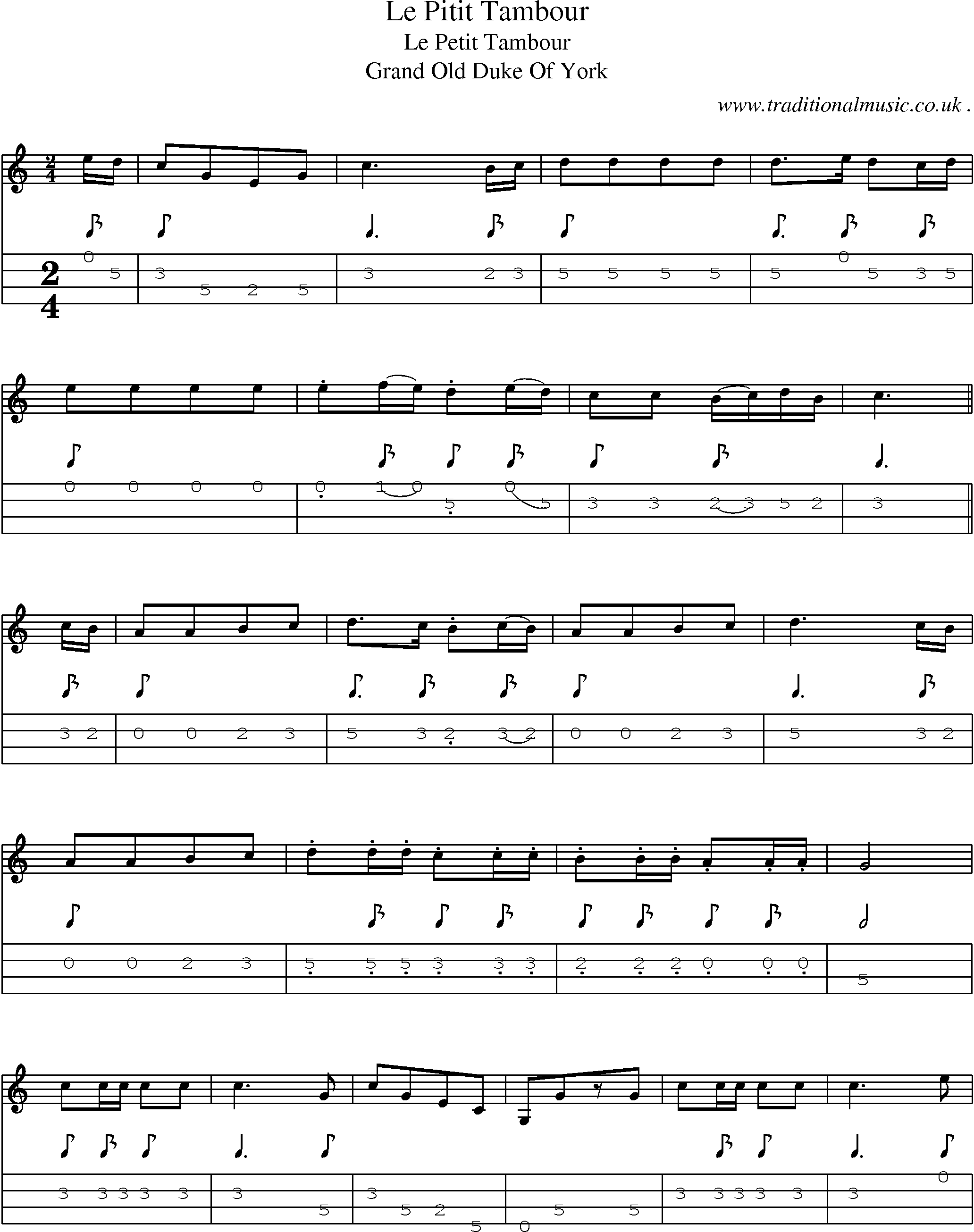 Sheet-Music and Mandolin Tabs for Le Pitit Tambour