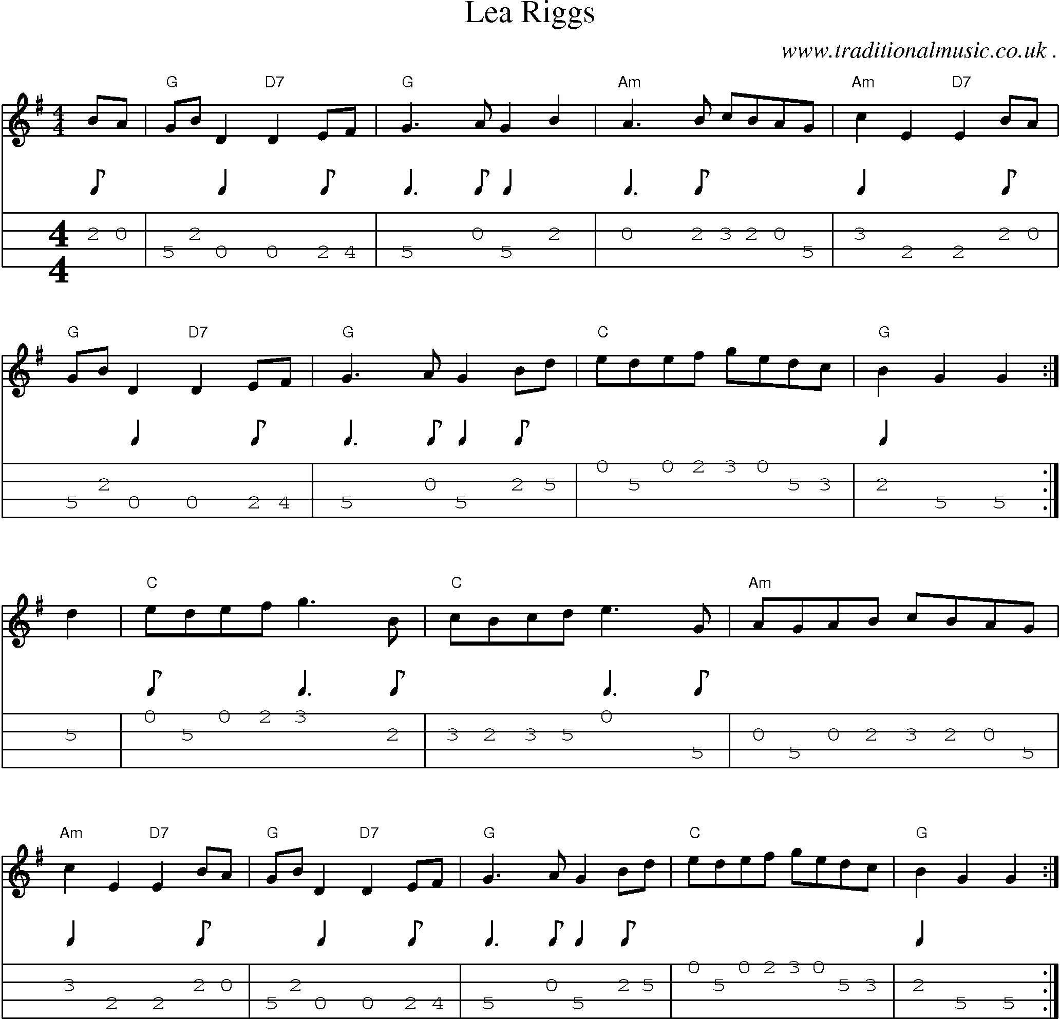 Sheet-Music and Mandolin Tabs for Lea Riggs