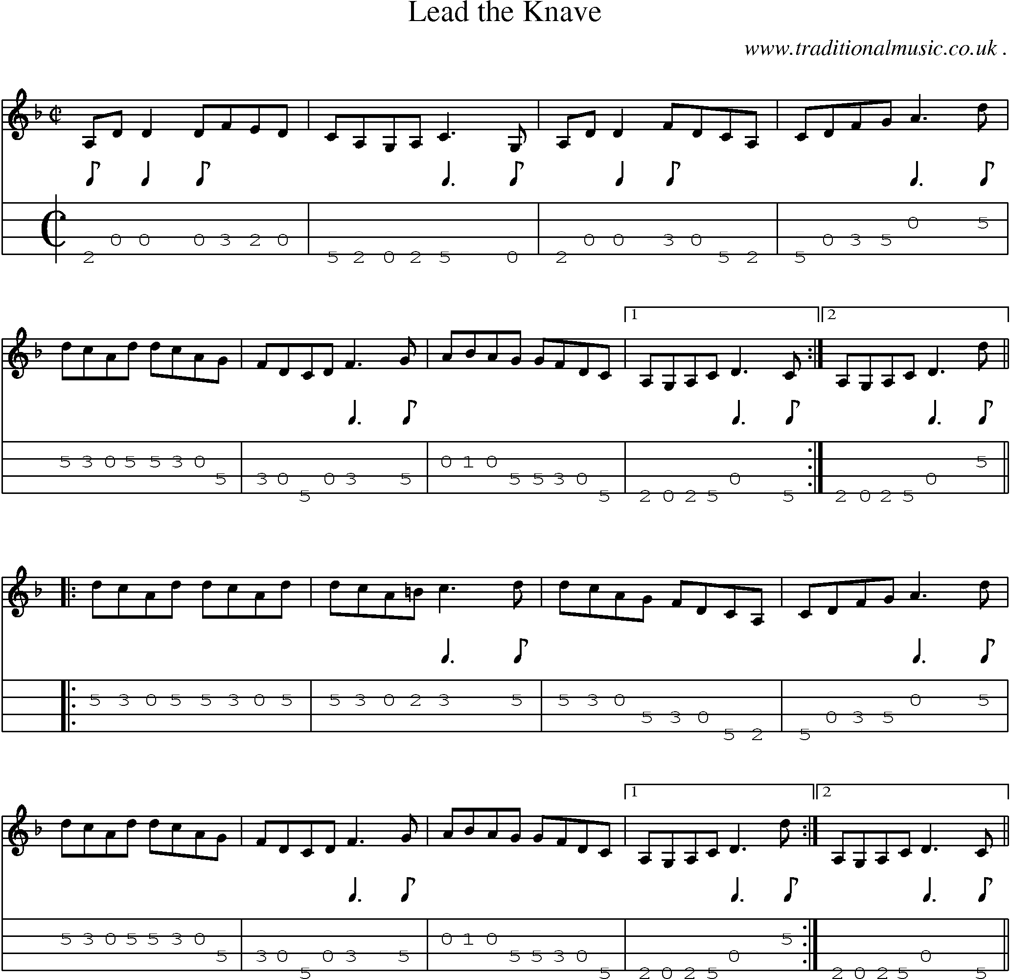 Sheet-Music and Mandolin Tabs for Lead The Knave