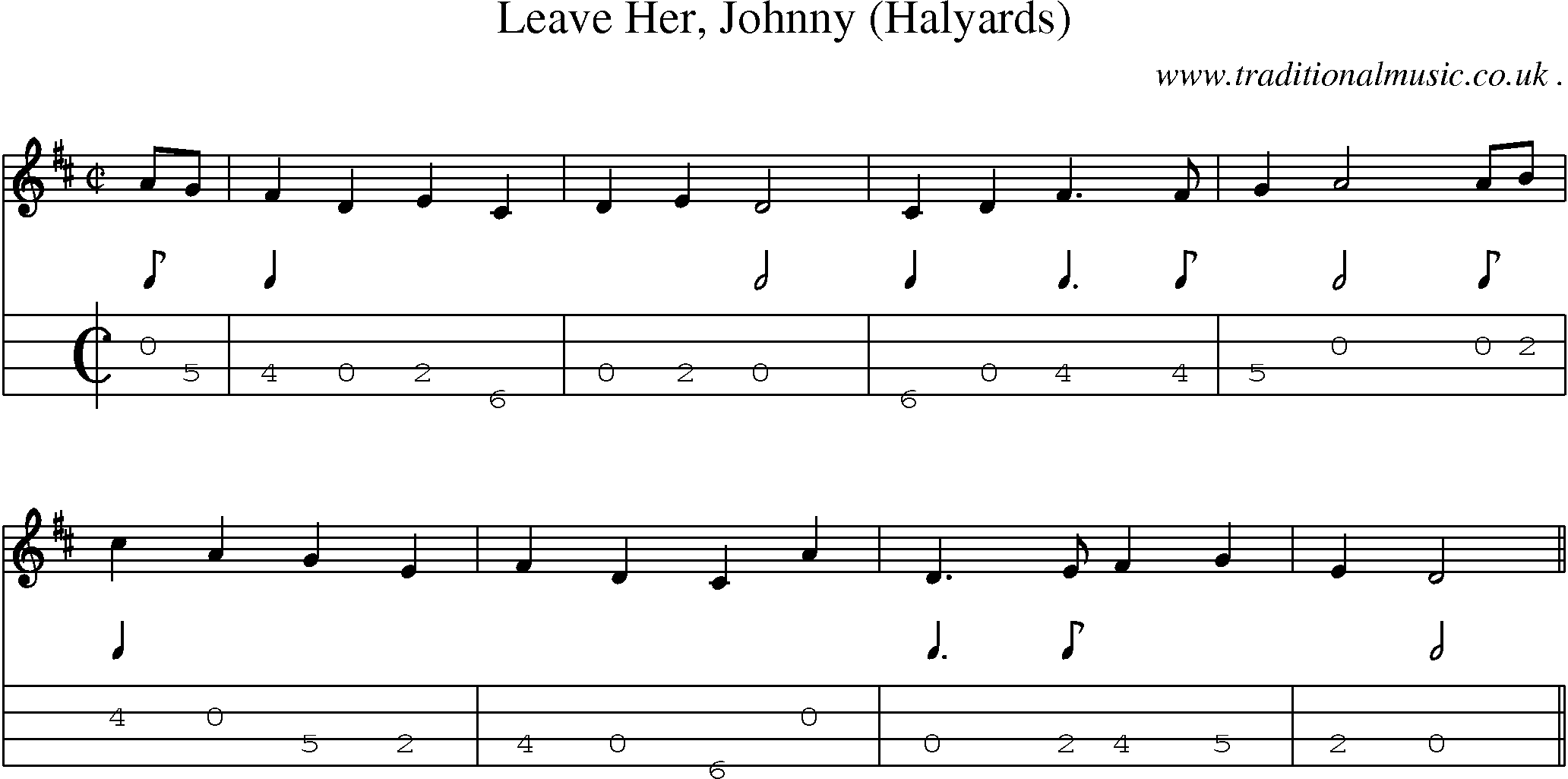 Sheet-Music and Mandolin Tabs for Leave Her Johnny (halyards)