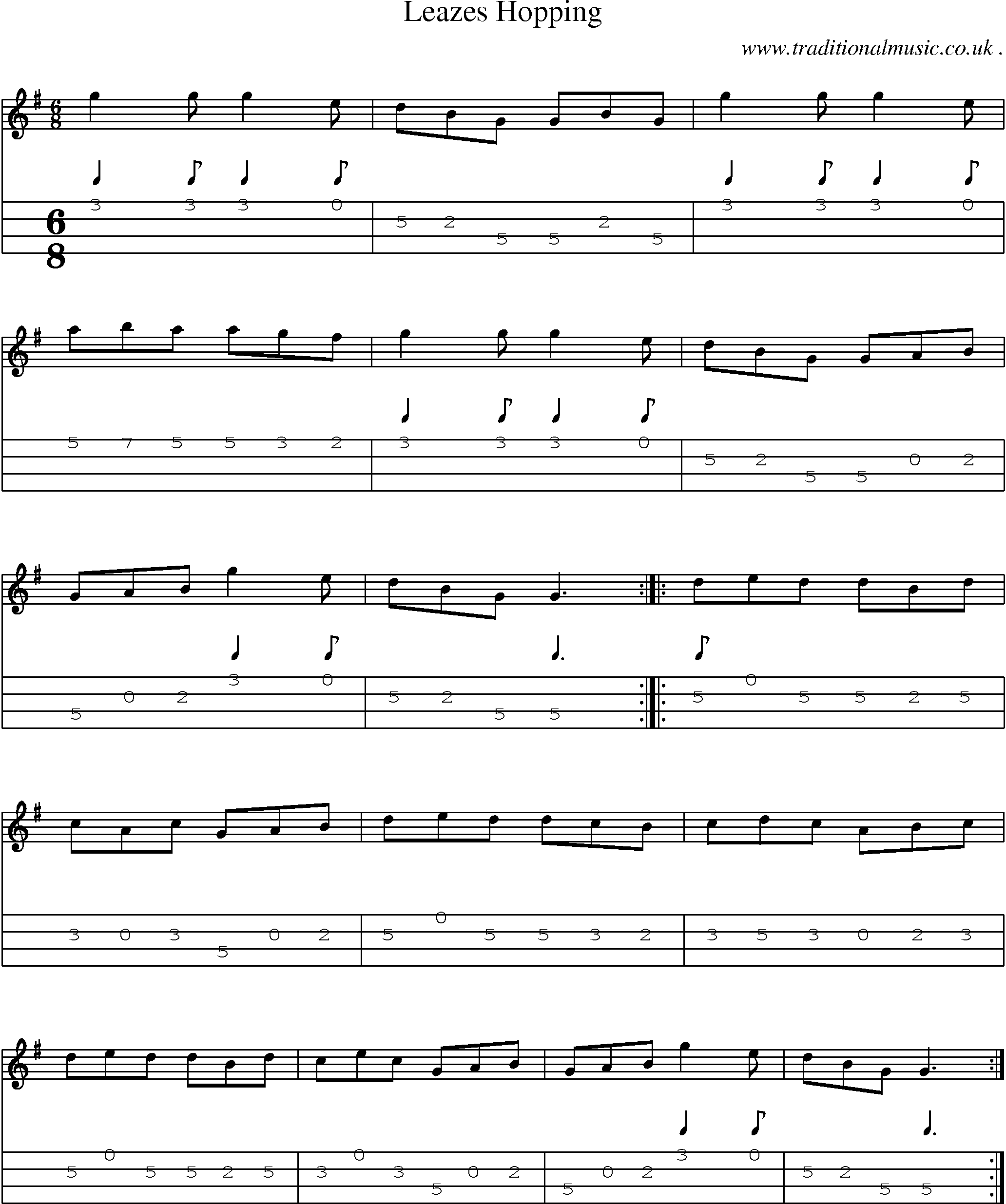 Sheet-Music and Mandolin Tabs for Leazes Hopping