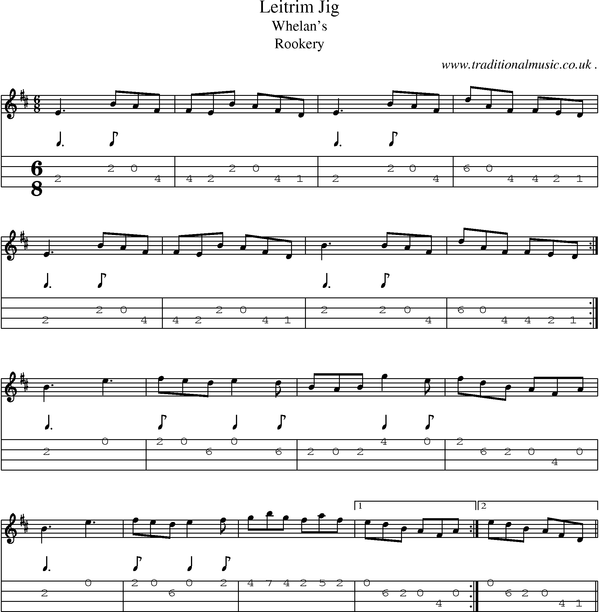 Sheet-Music and Mandolin Tabs for Leitrim Jig