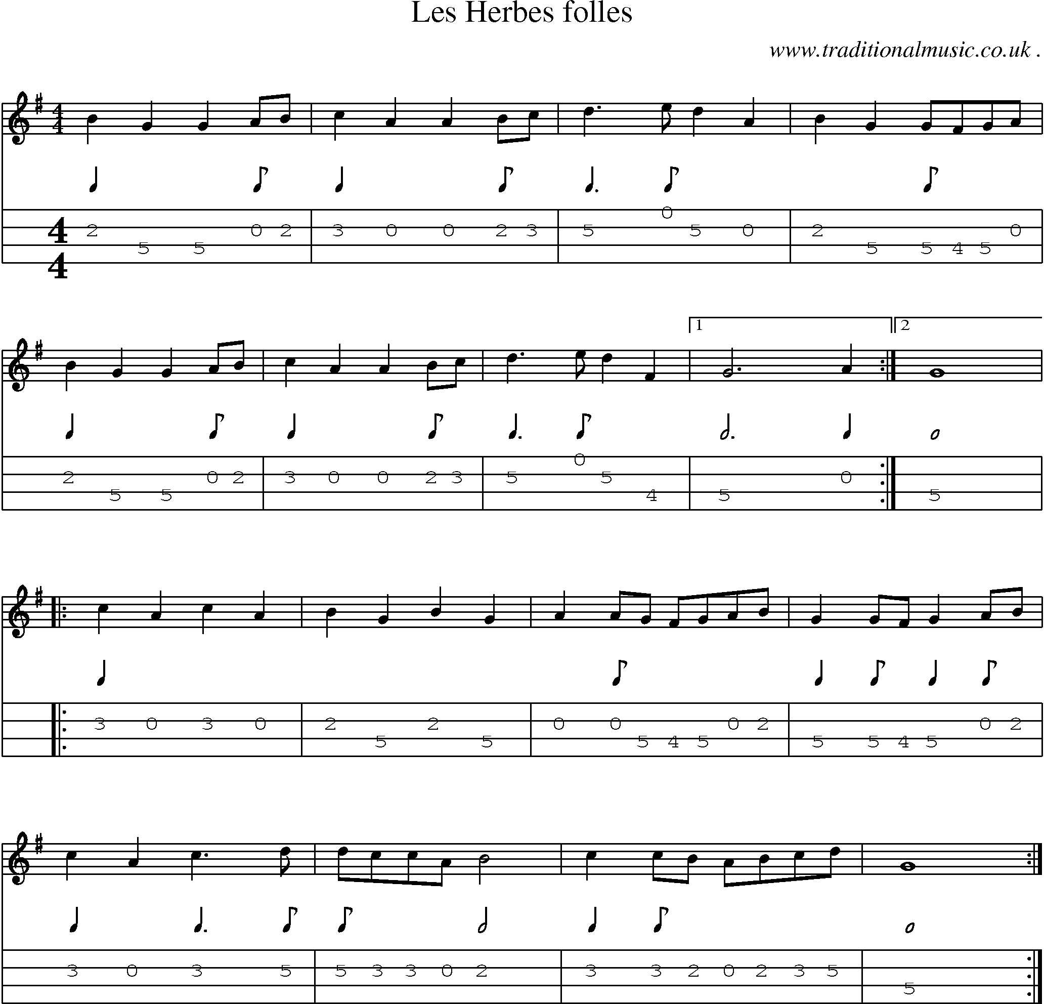 Sheet-Music and Mandolin Tabs for Les Herbes Folles