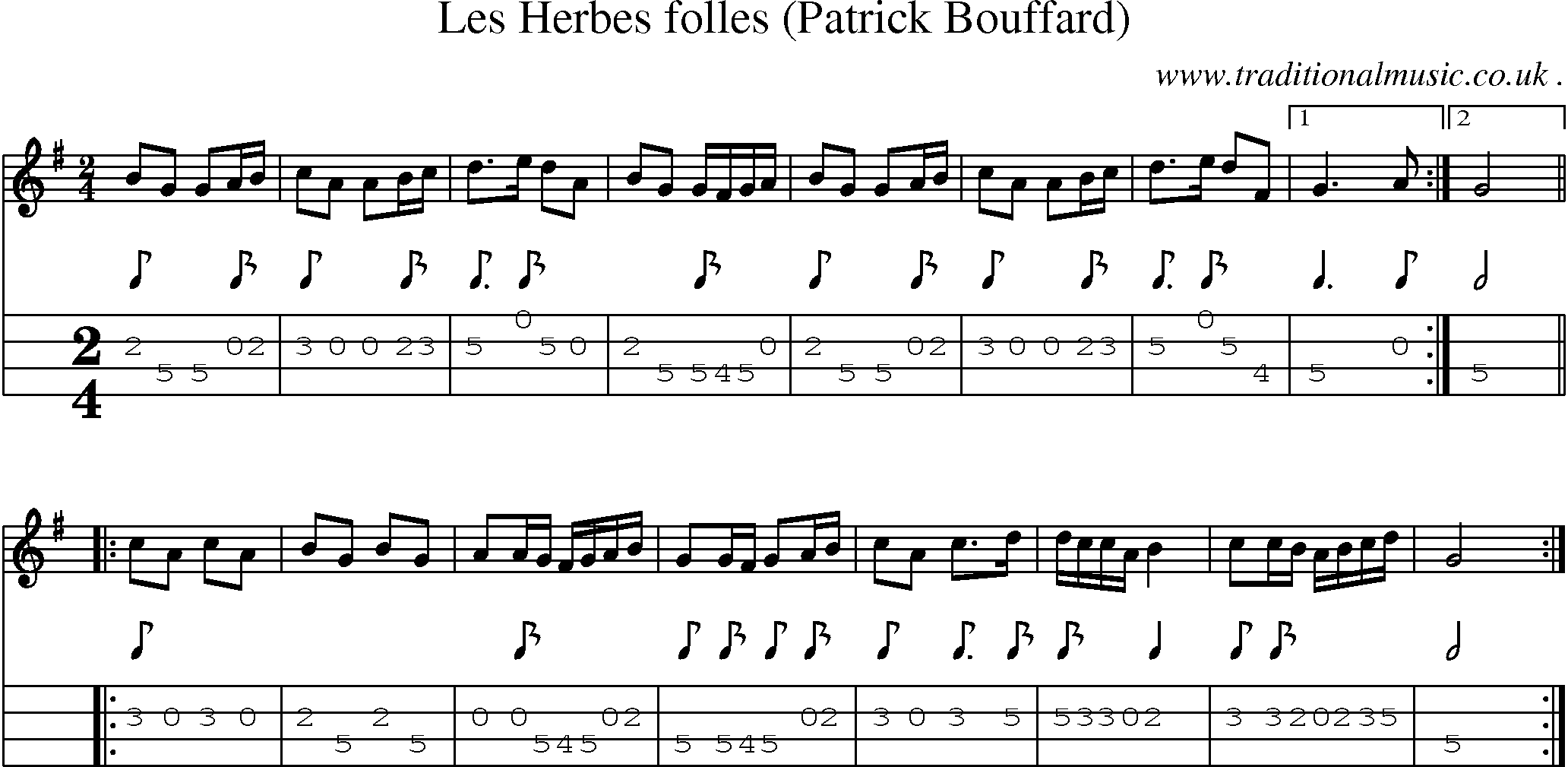 Sheet-Music and Mandolin Tabs for Les Herbes Folles (patrick Bouffard)