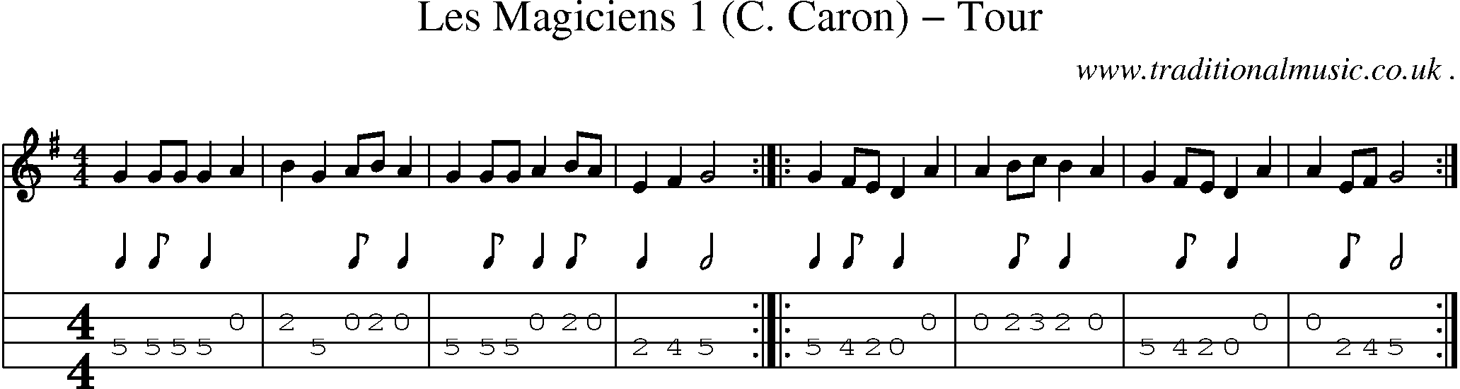 Sheet-Music and Mandolin Tabs for Les Magiciens 1 (c Caron) Tour