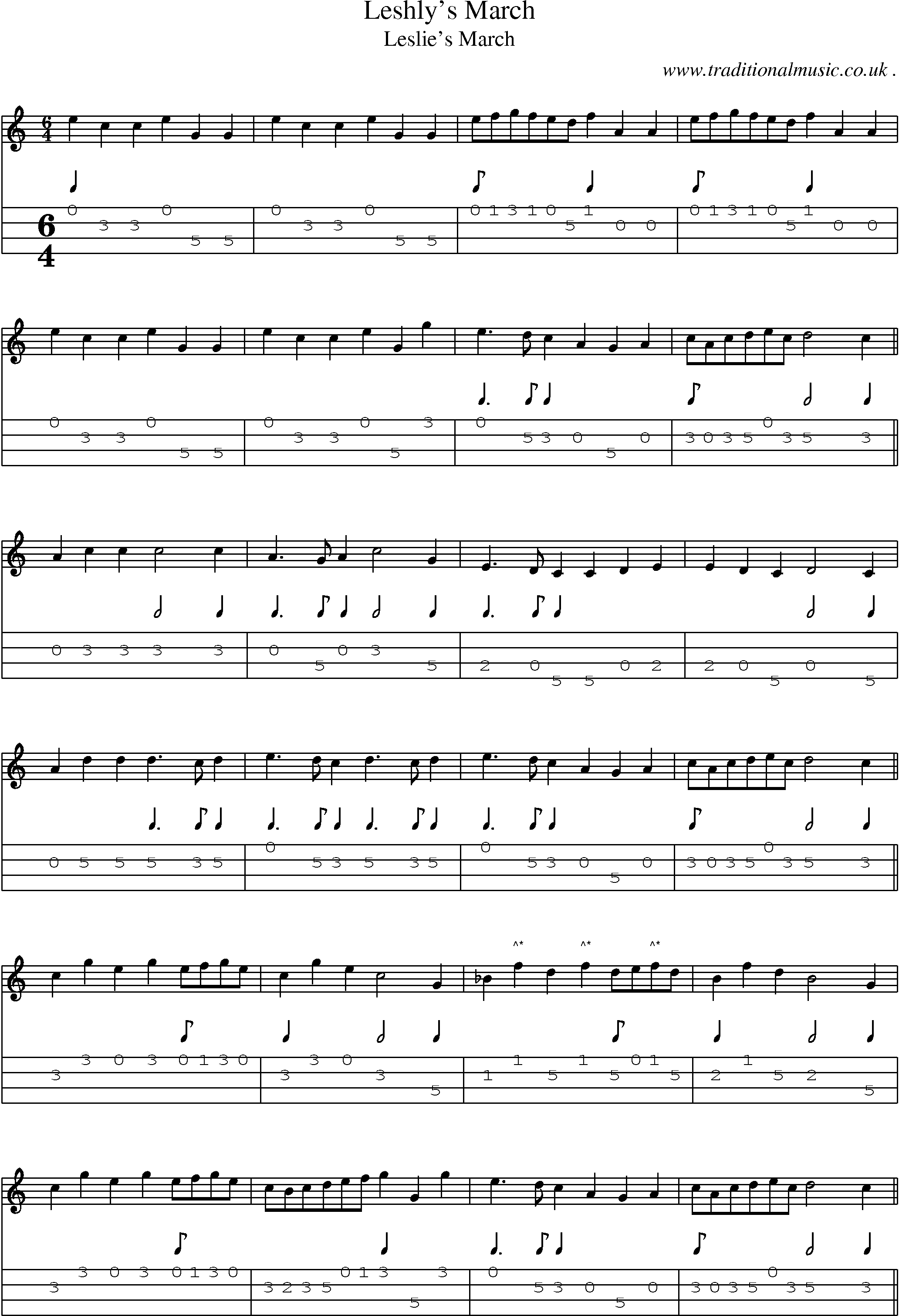 Sheet-Music and Mandolin Tabs for Leshlys March