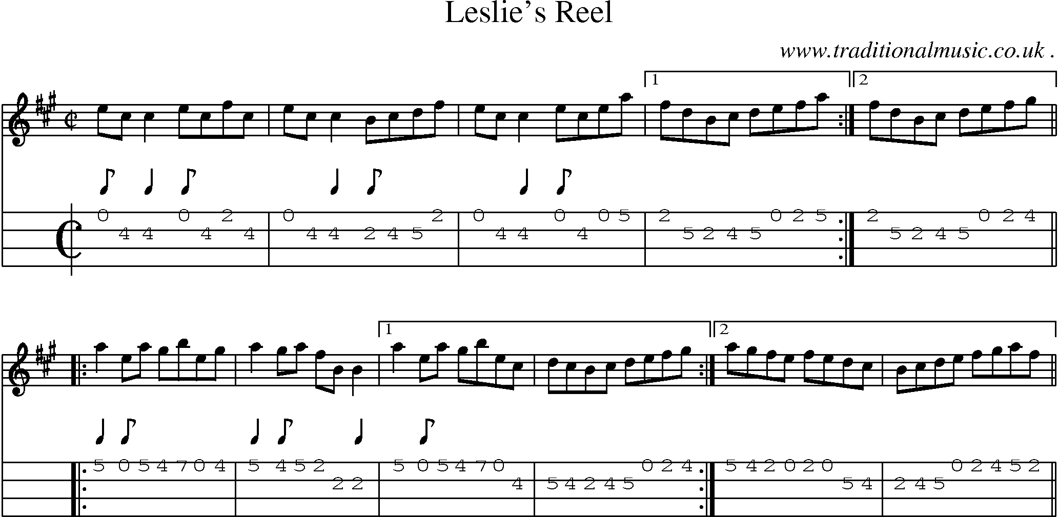 Sheet-Music and Mandolin Tabs for Leslies Reel