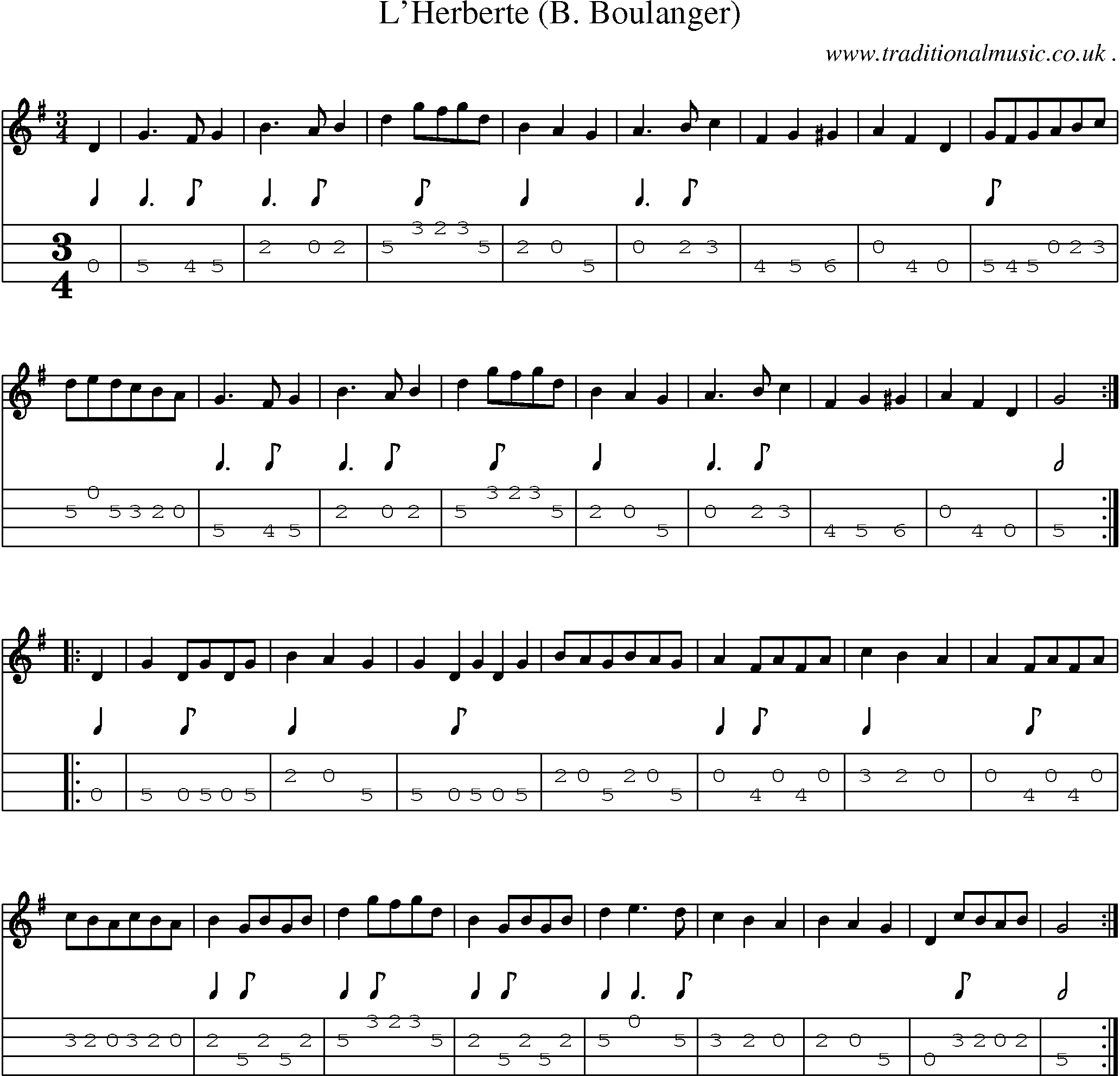 Sheet-Music and Mandolin Tabs for Lherberte (b Boulanger)