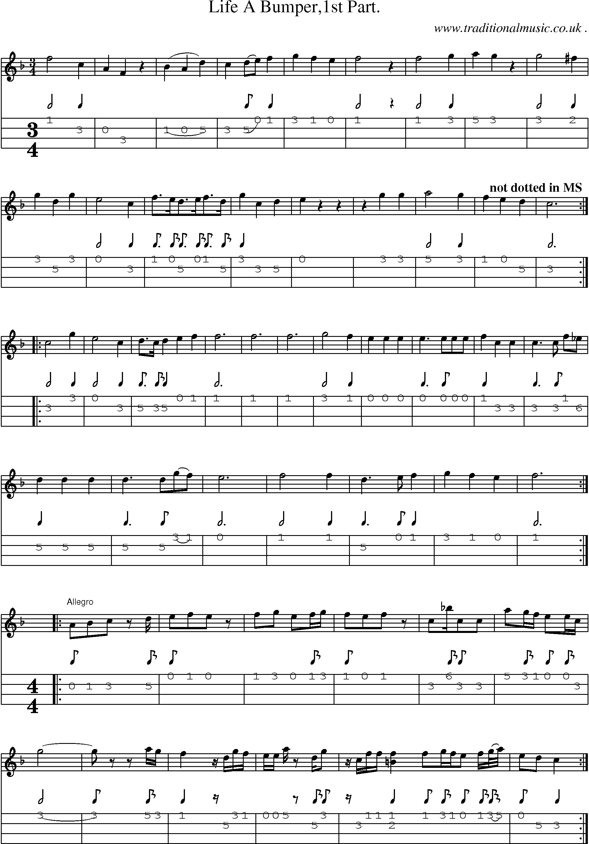 Sheet-Music and Mandolin Tabs for Life A Bumper1st Part