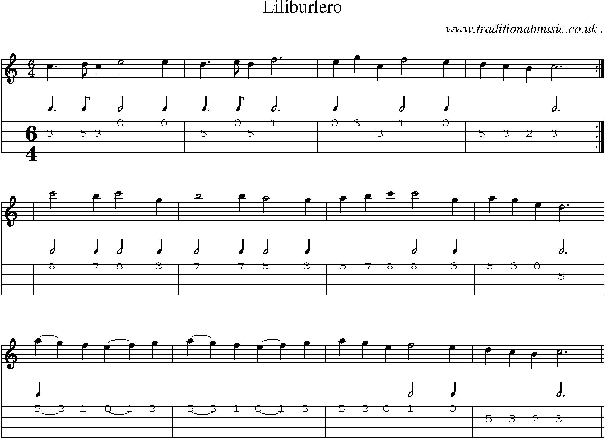 Sheet-Music and Mandolin Tabs for Liliburlero